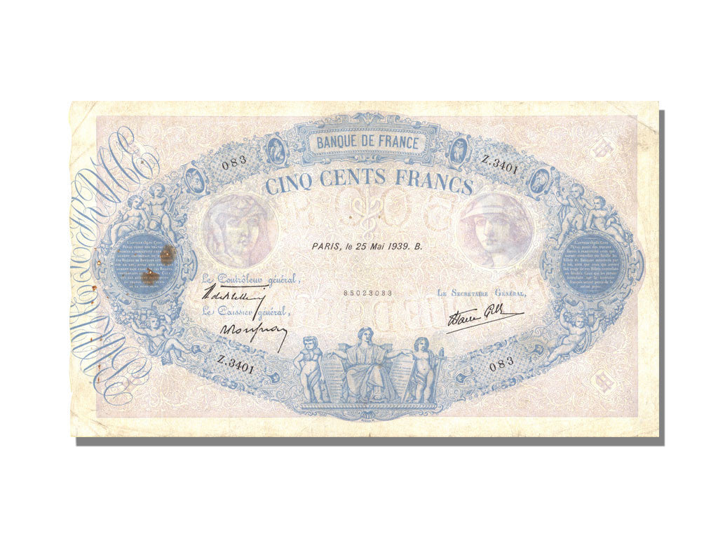 Banknote, France, 500 Francs, 500 F 1888-1940 ''Bleu et Rose'', 1939