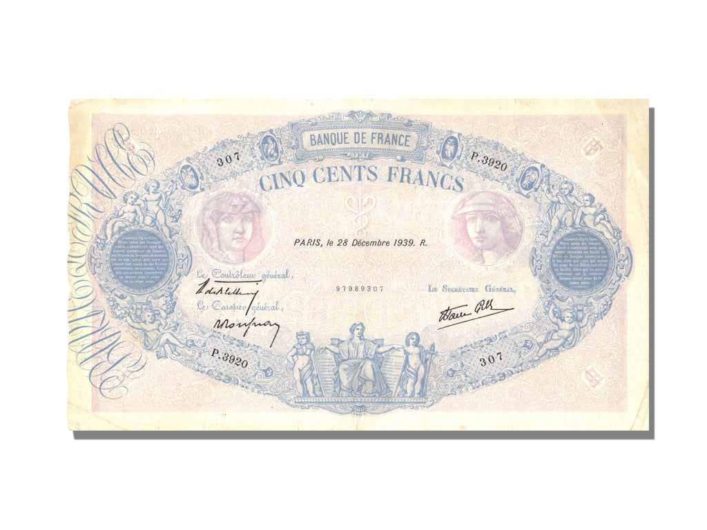 Banknote, France, 500 Francs, 500 F 1888-1940 ''Bleu et Rose'', 1939