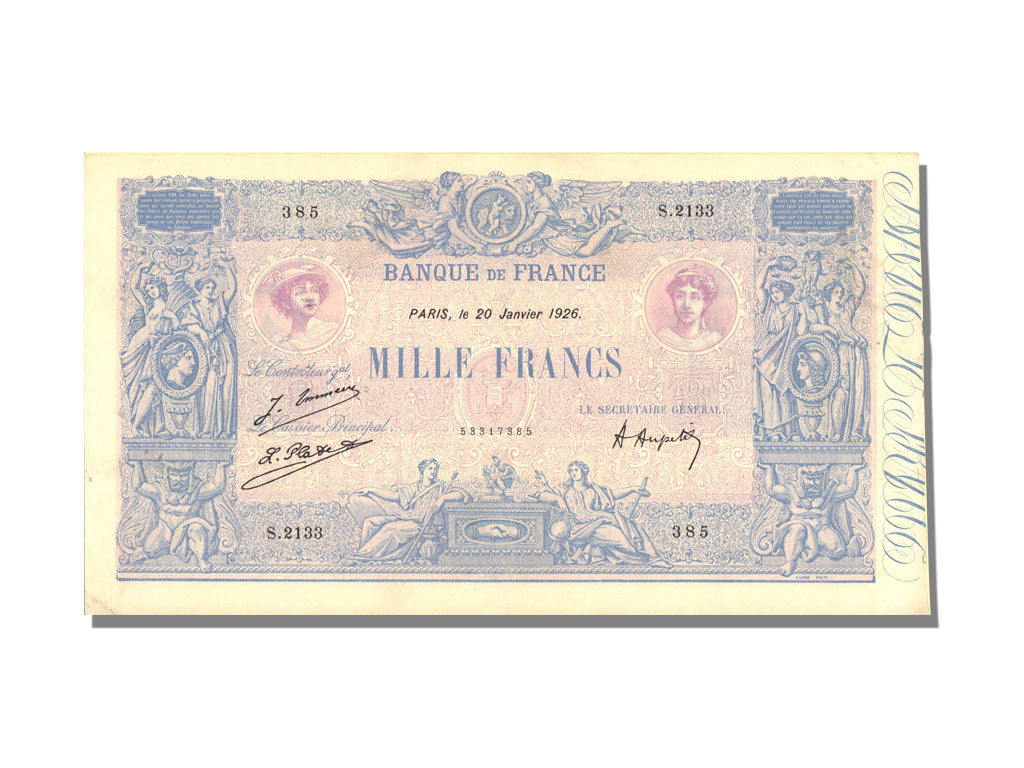 Geldschein, Frankreich, 1000 Francs, 1 000 F 1889-1926 ''Bleu et Rose'', 1926