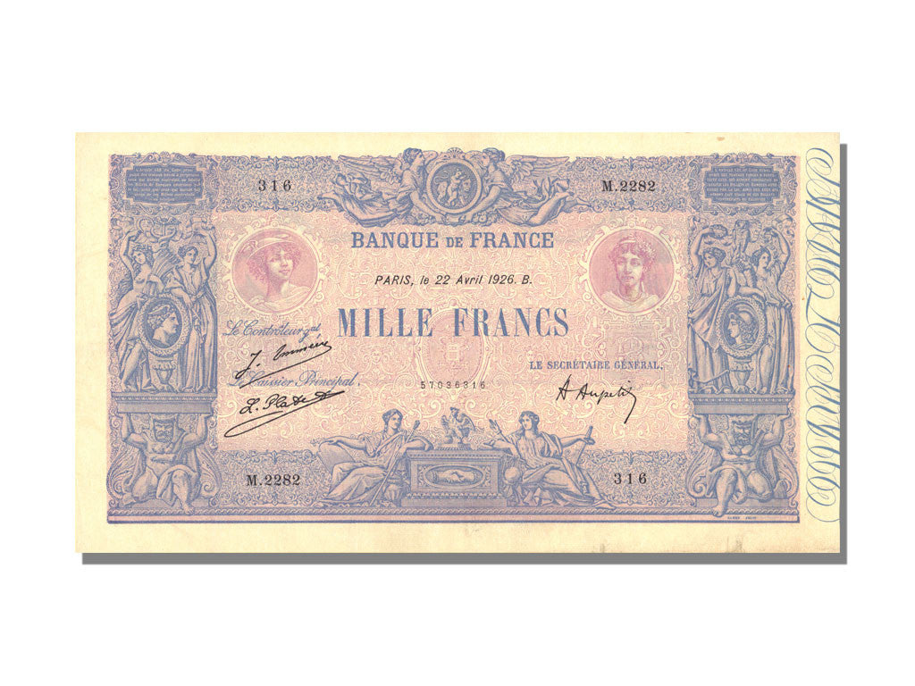 Banknote, France, 1000 Francs, 1 000 F 1889-1926 ''Bleu et Rose'', 1926