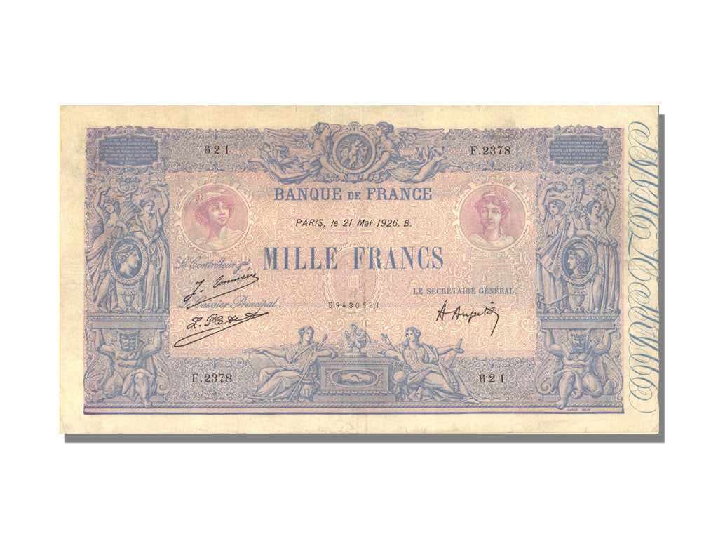 Banknote, France, 1000 Francs, 1 000 F 1889-1926 ''Bleu et Rose'', 1926