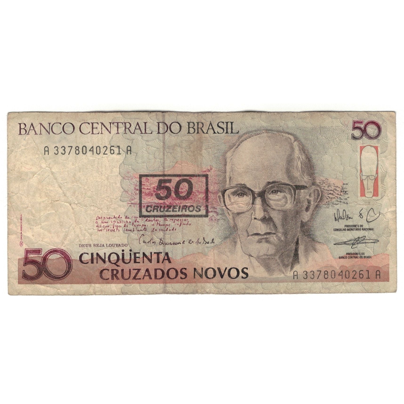 Banknote, Brazil, 50 Cruzados Novos, KM:219b, VG(8-10)