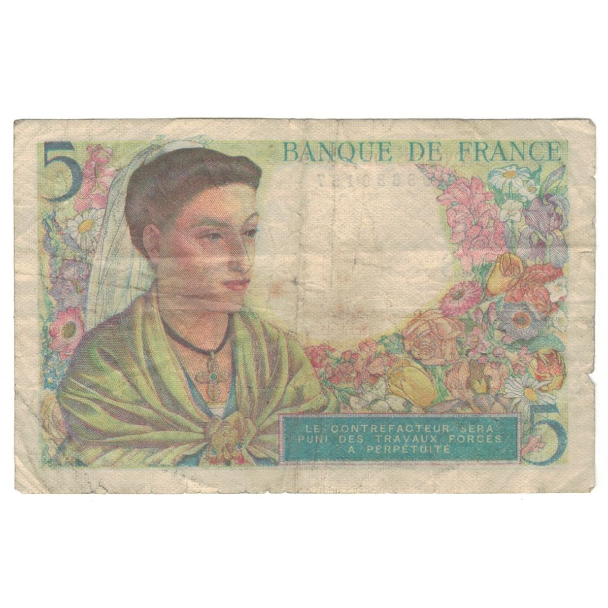 Francja, 5 Francs, Berger, 1943, M.78, VG(8-10), Fayette:5.4, KM:98a