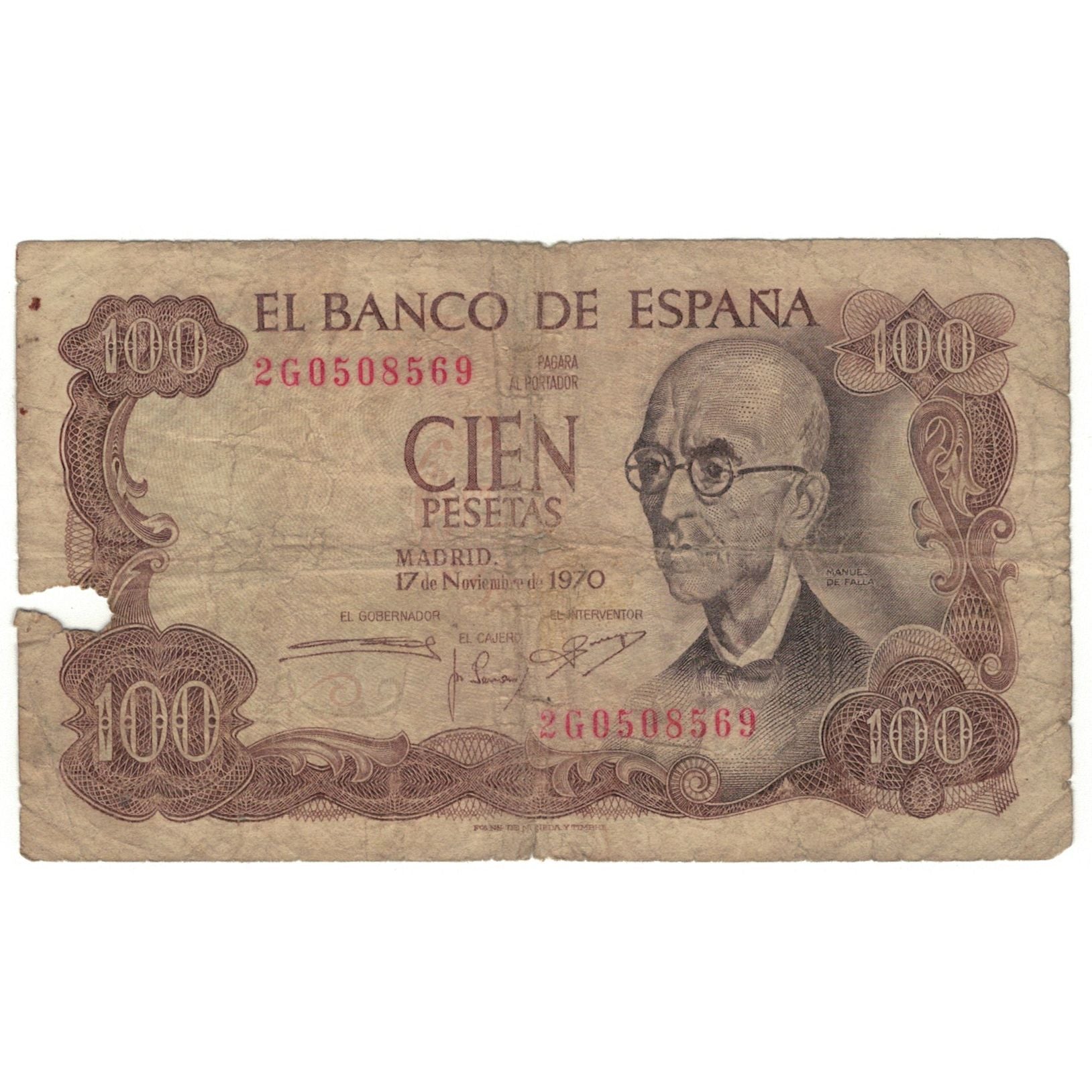 Biljet, Spanje, 100 Pesetas, 1970, 1970-11-17, KM:152a, AB
