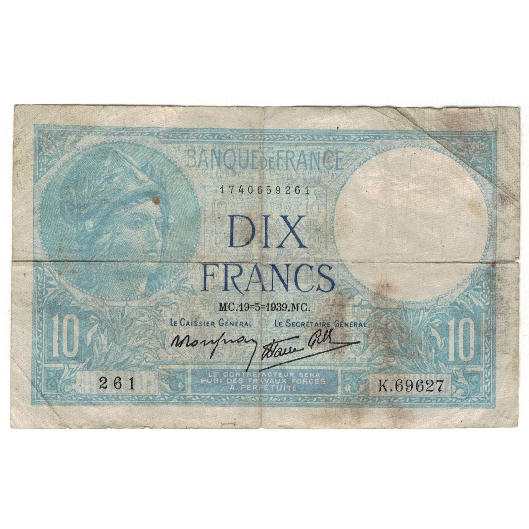 Frankreich, 10 Francs, K.69627, SGE, Fayette:7.3, KM:84