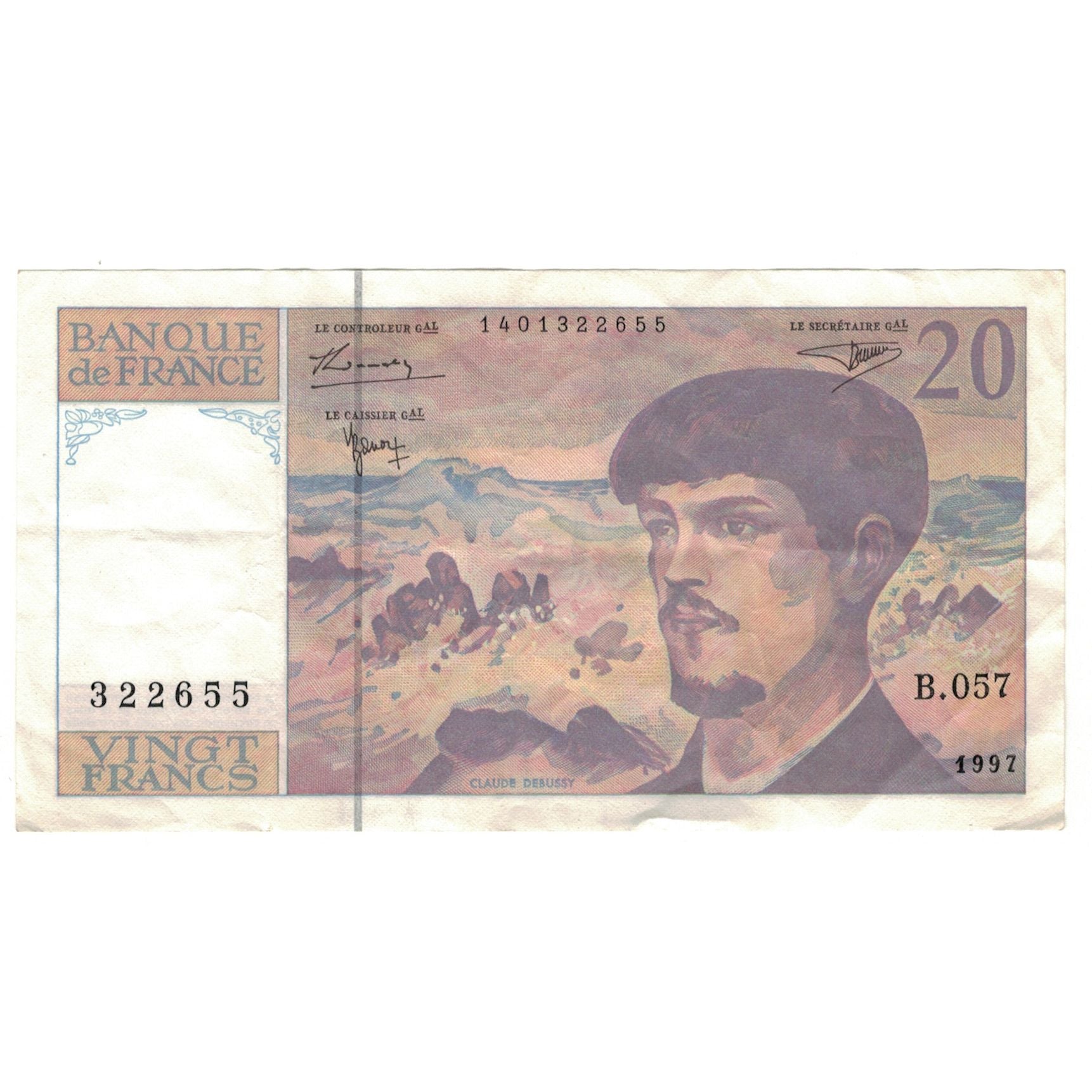 Francja, 20 Francs, Debussy, 1997, B.057, EF(40-45), Fayette:66ter.02, KM:151i