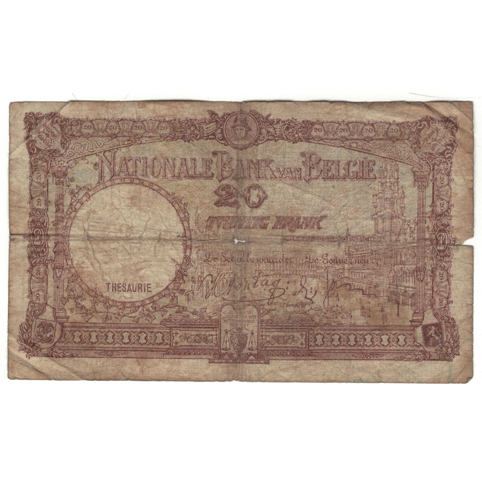 Banknot, Belgia, 20 Francs, 1940, 1940-02-21, KM:111, AG(1-3)