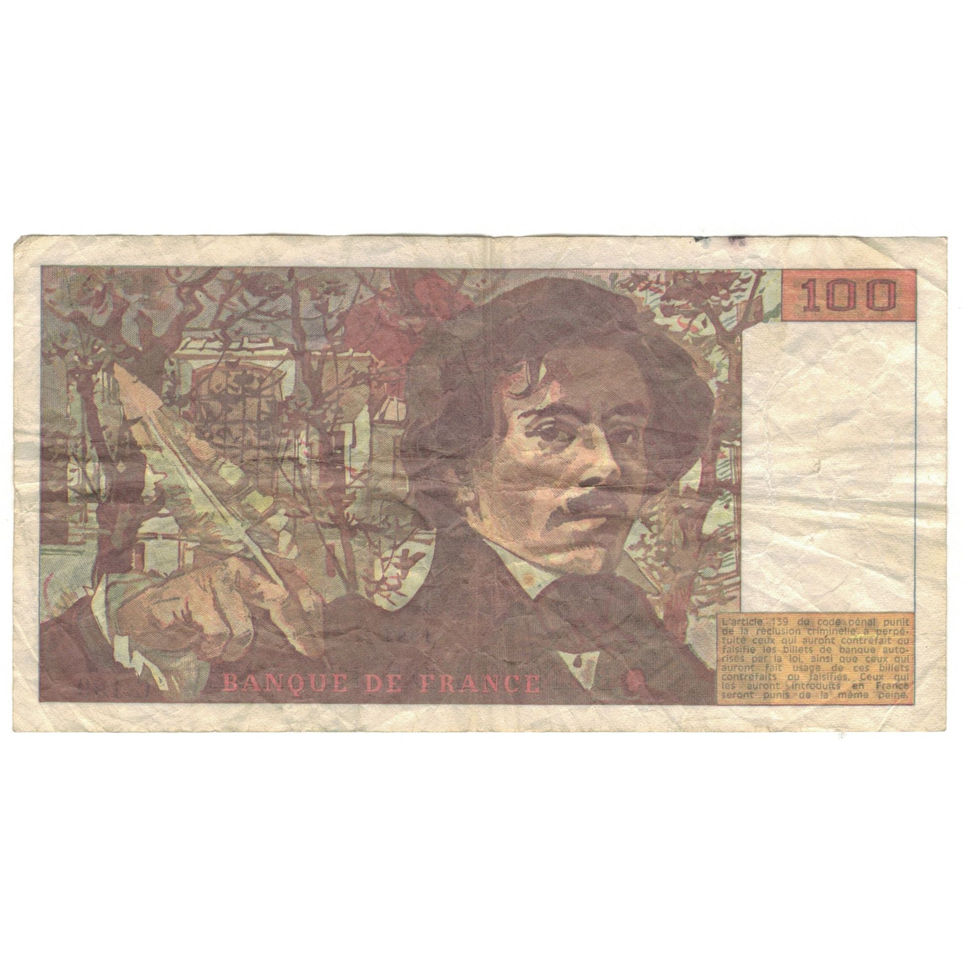 Francja, 100 Francs, Delacroix, 1991, C.199, VF(20-25), Fayette:69bis.4a