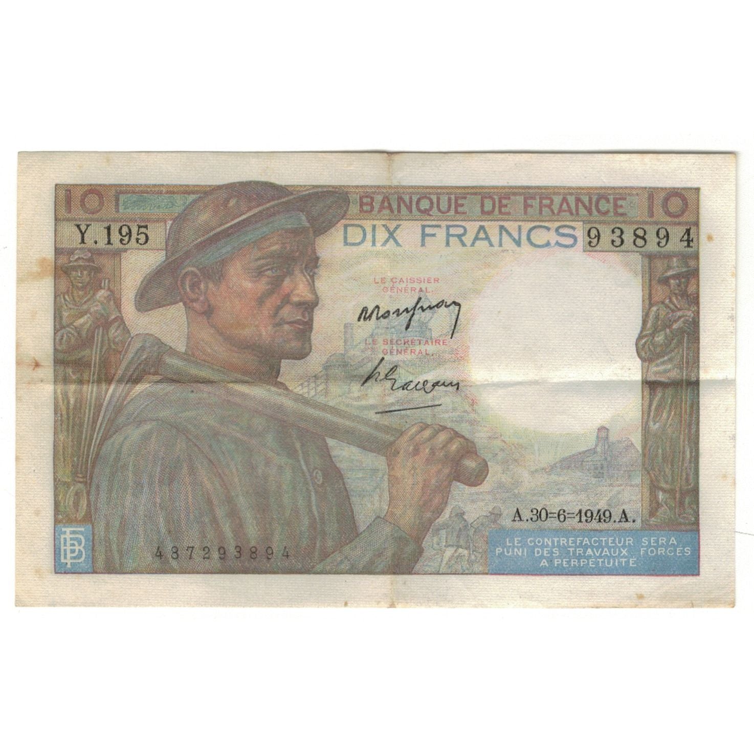 Frankreich, 10 Francs, Mineur, 1949, Y.195, S+, Fayette:8.22, KM:99f