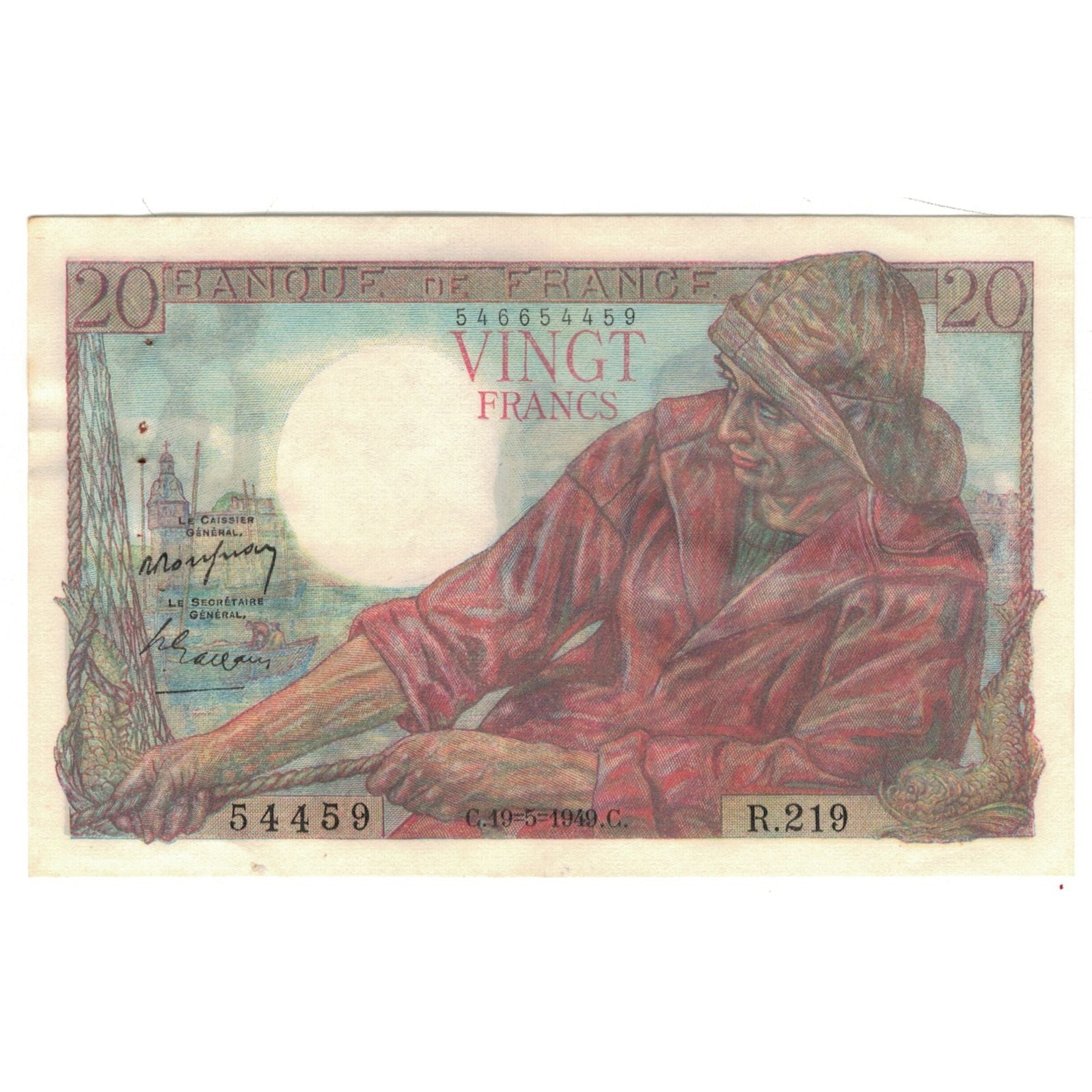 Francja, 20 Francs, Pêcheur, 1949, R.219, AU(55-58), Fayette:13.15, KM:100c