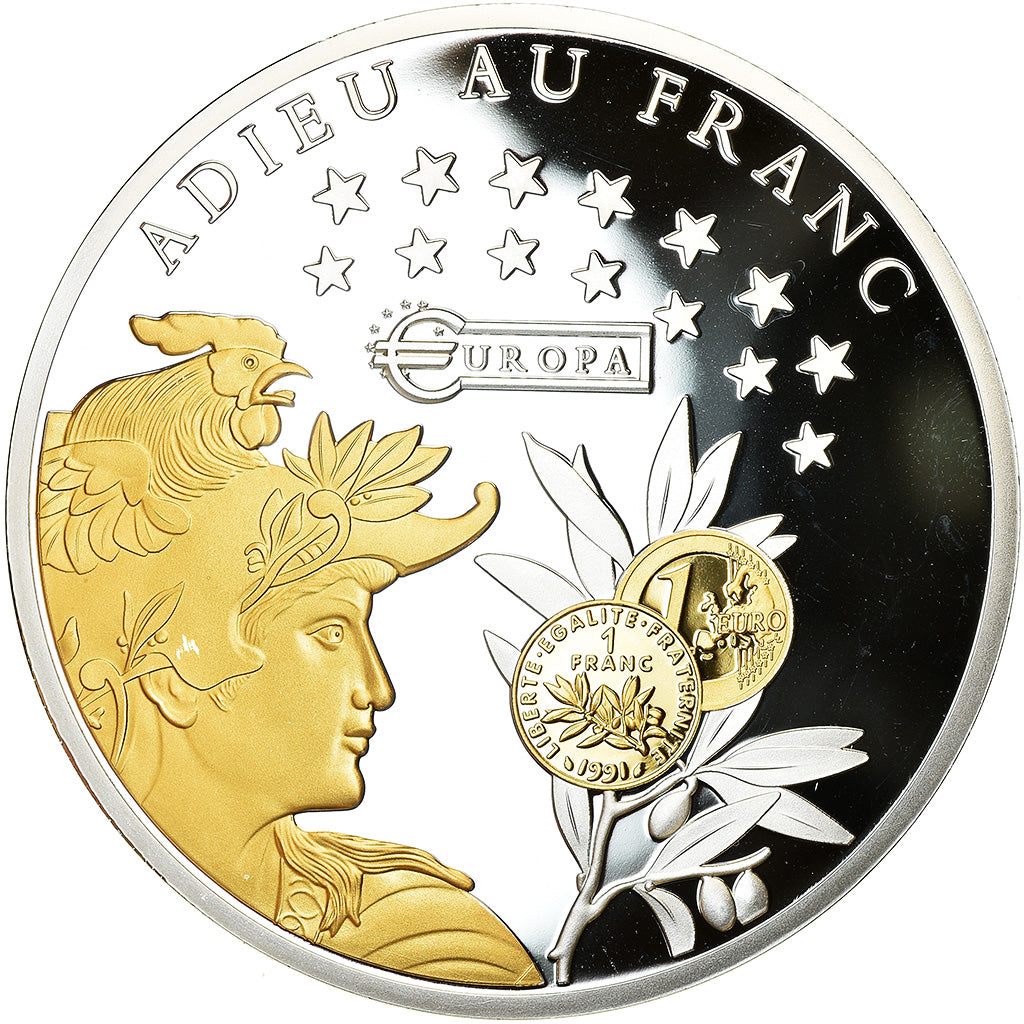 Francia, medaglia, Adieu au Franc, 500 Francs Arc de Triomphe de l'Etoile, FDC