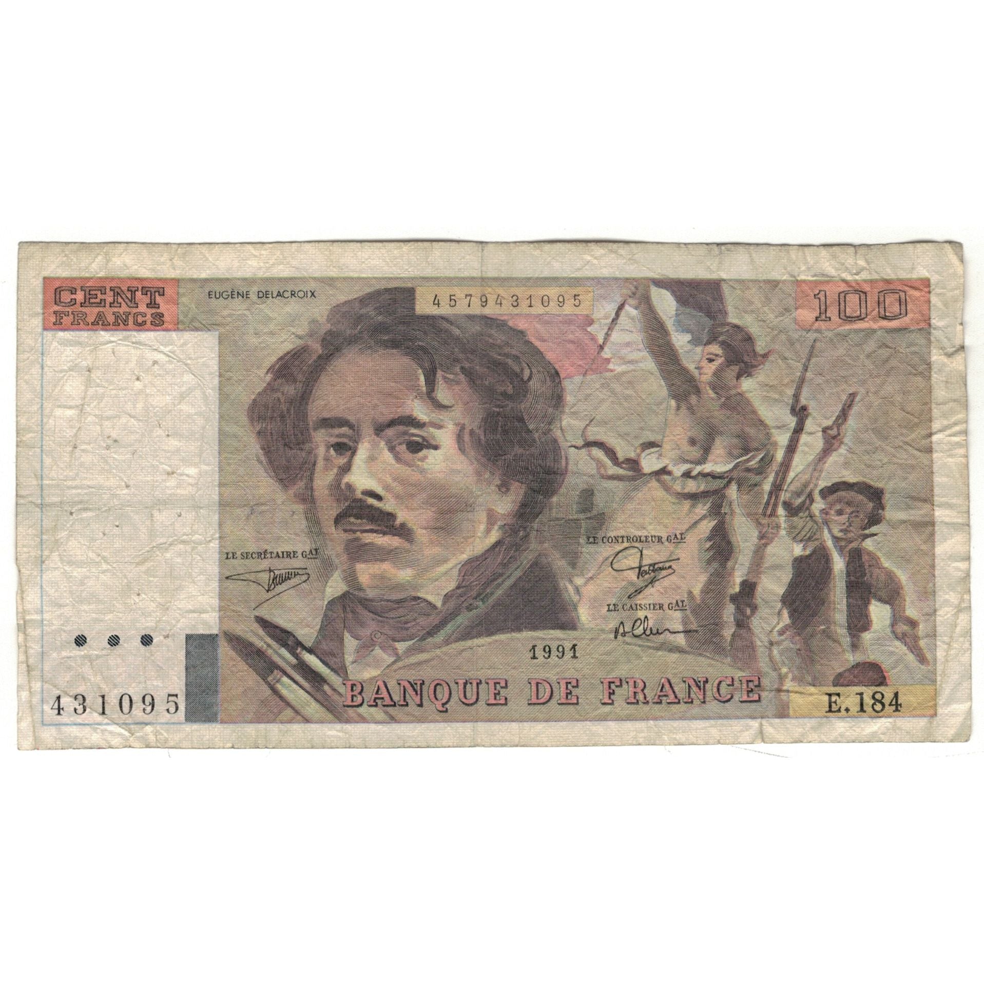 França, 100 Francs, Delacroix, 1991, E.184, VG(8-10), Fayette:69.bis.3.b2