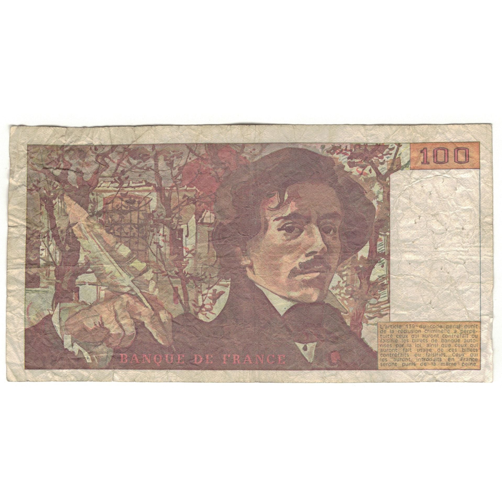 França, 100 Francs, Delacroix, 1991, E.184, VG(8-10), Fayette:69.bis.3.b2