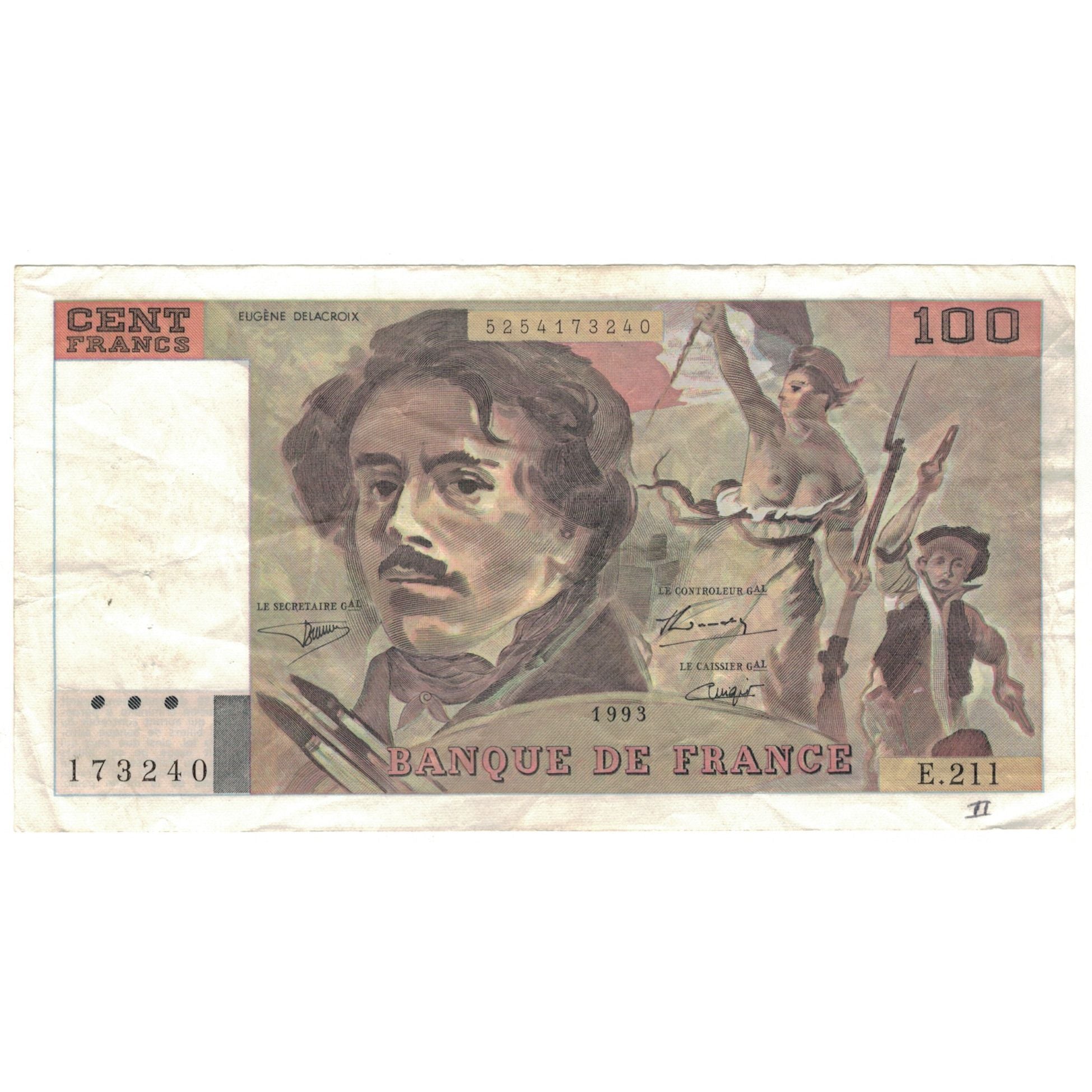 França, 100 Francs, Delacroix, 1993, E.211, VF(30-35), Fayette:69bis.5, KM:154e