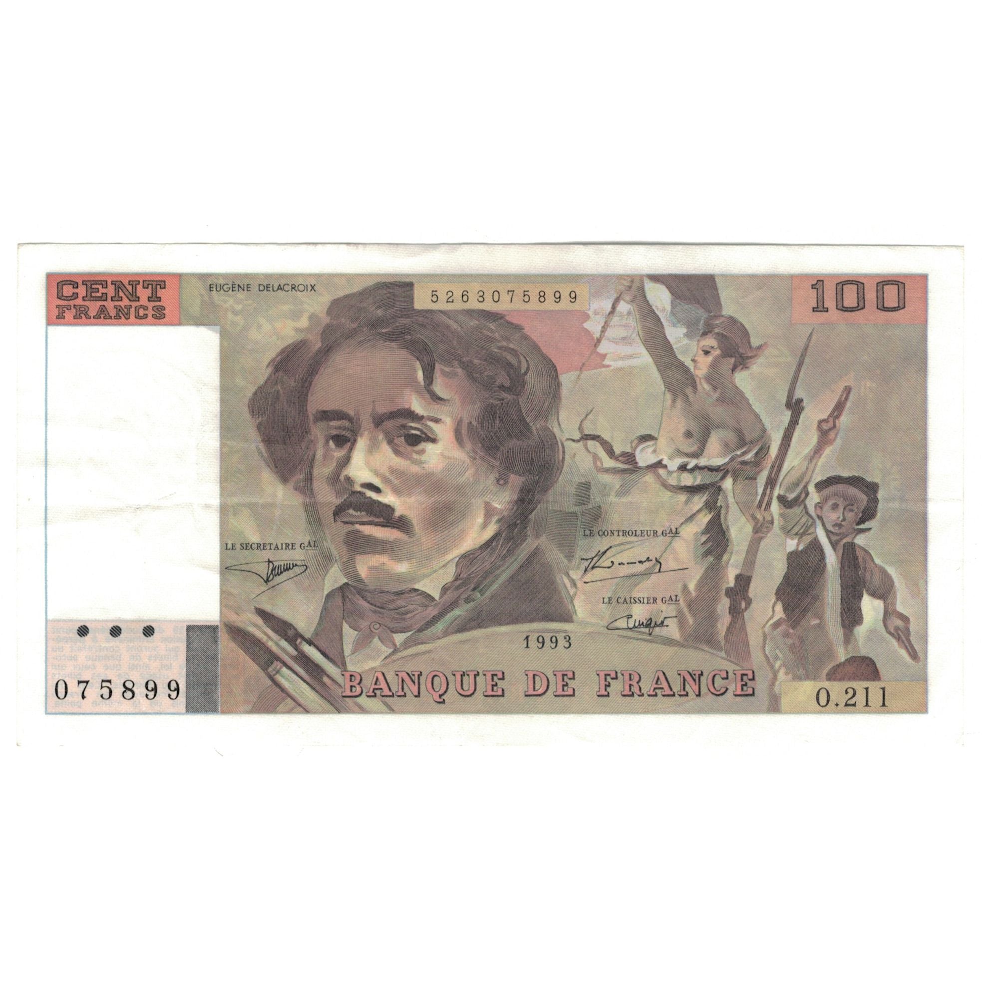 Francja, 100 Francs, Delacroix, 1993, O.211, AU(50-53), Fayette:69bis.5, KM:154e