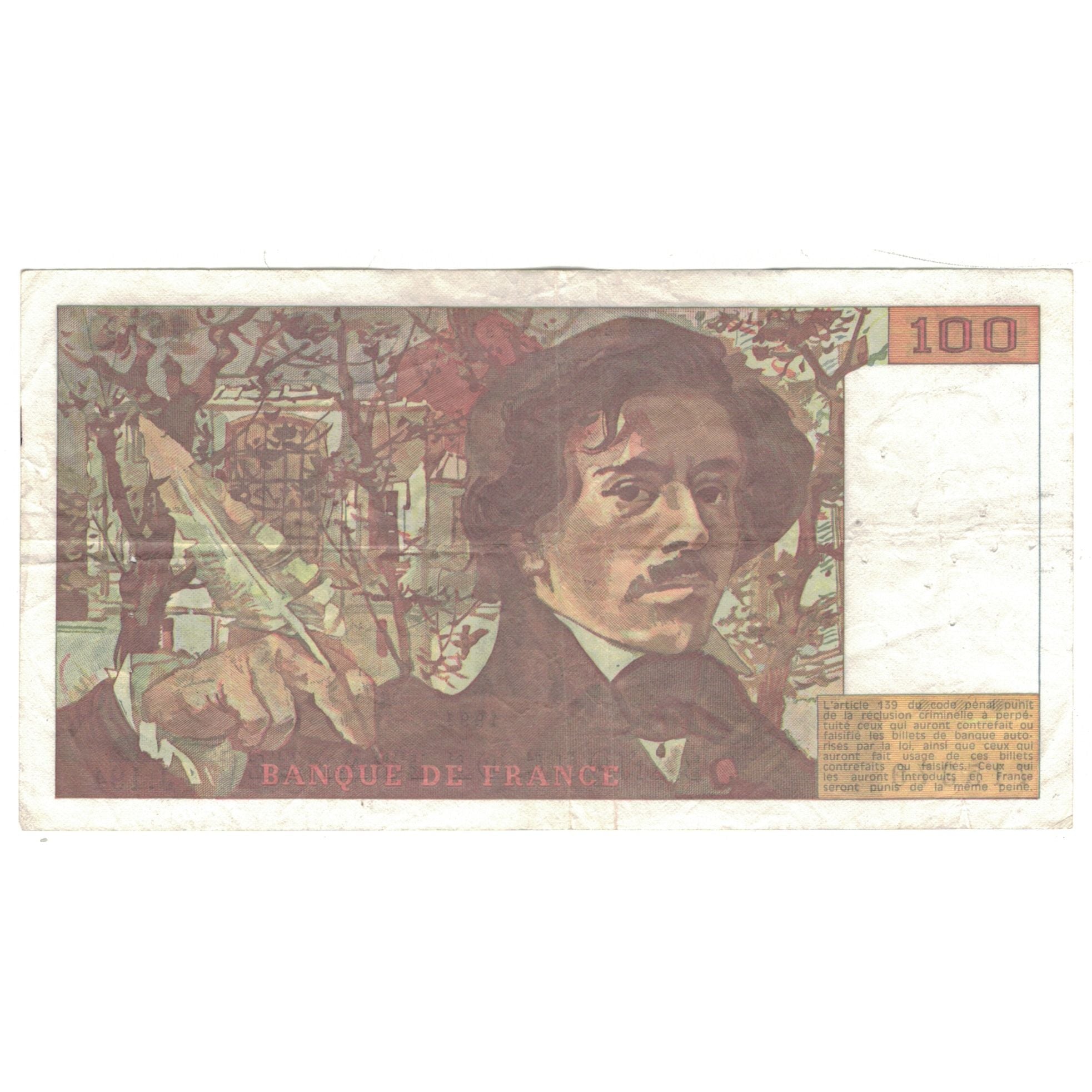 Francia, 100 Francs, Delacroix, 1991, J.194, BC, Fayette:69bis.04a, KM:154f