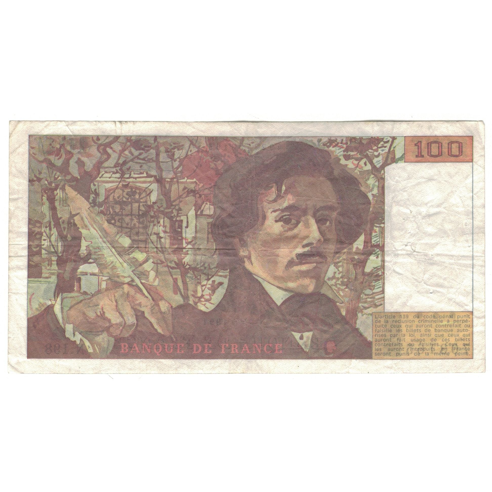 França, 100 Francs, Delacroix, 1991, N.198, VG(8-10), Fayette:69bis.4a, KM:154f