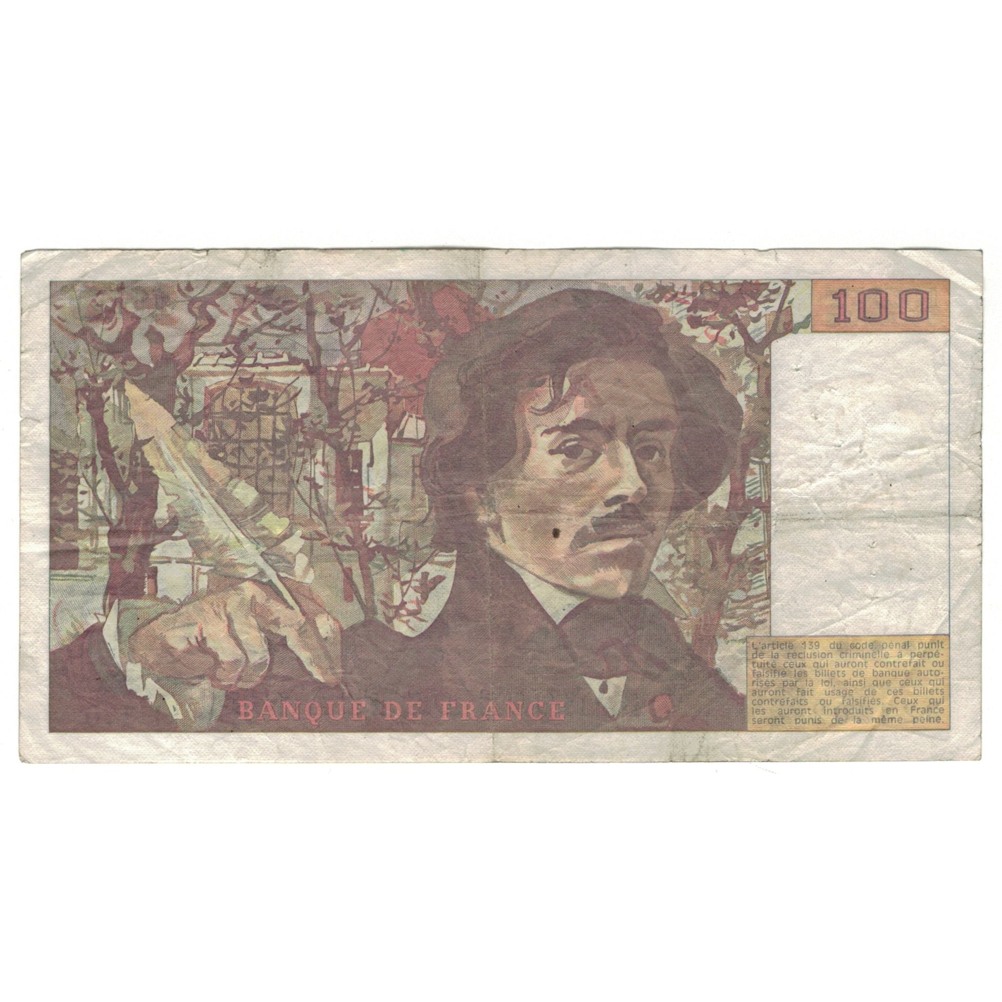 Francja, 100 Francs, Delacroix, 1991, L.170, VG(8-10), Fayette:69.b.3.a.1.a