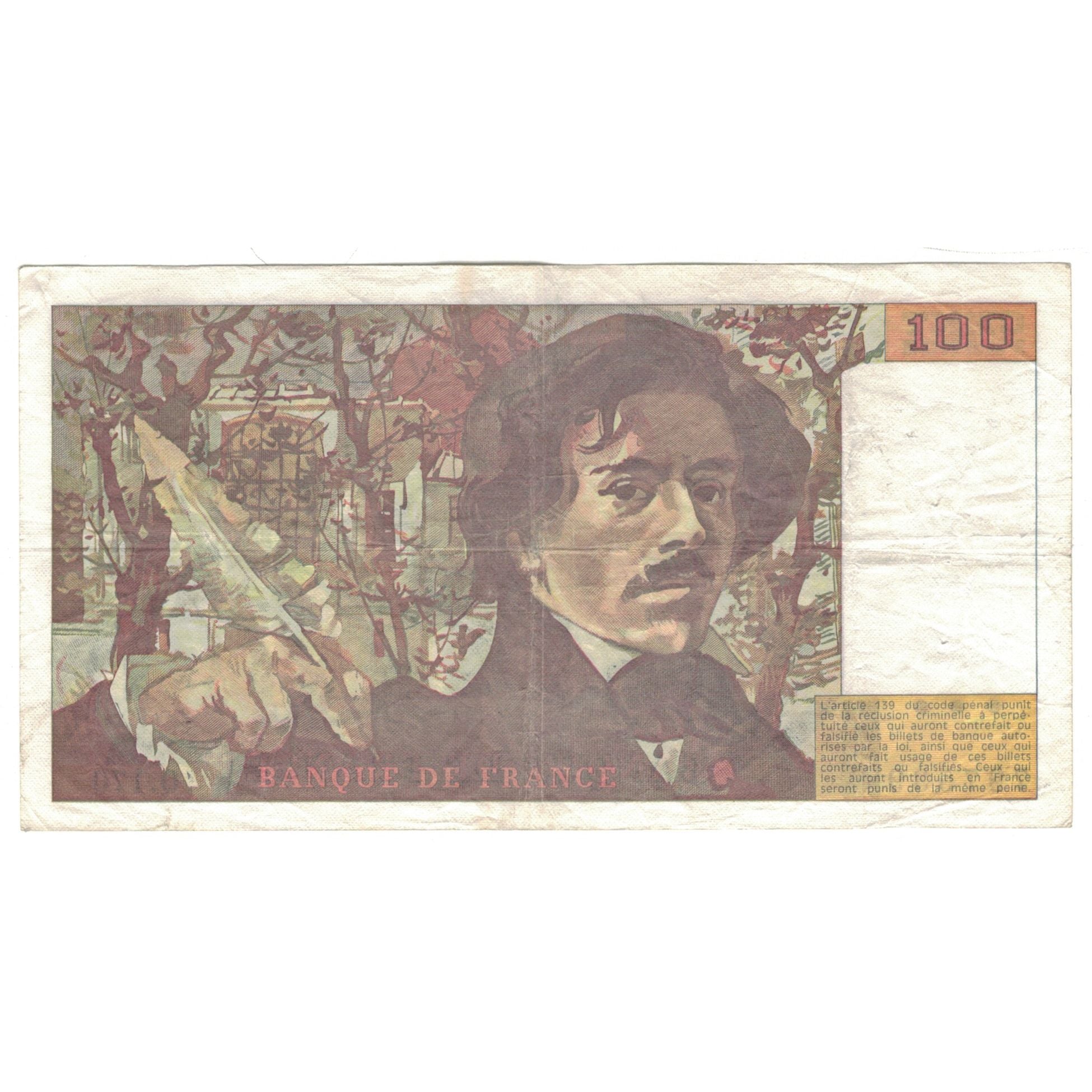 Francja, 100 Francs, Delacroix, 1991, Q.170, VF(20-25), Fayette:69.b.3.a.1.a