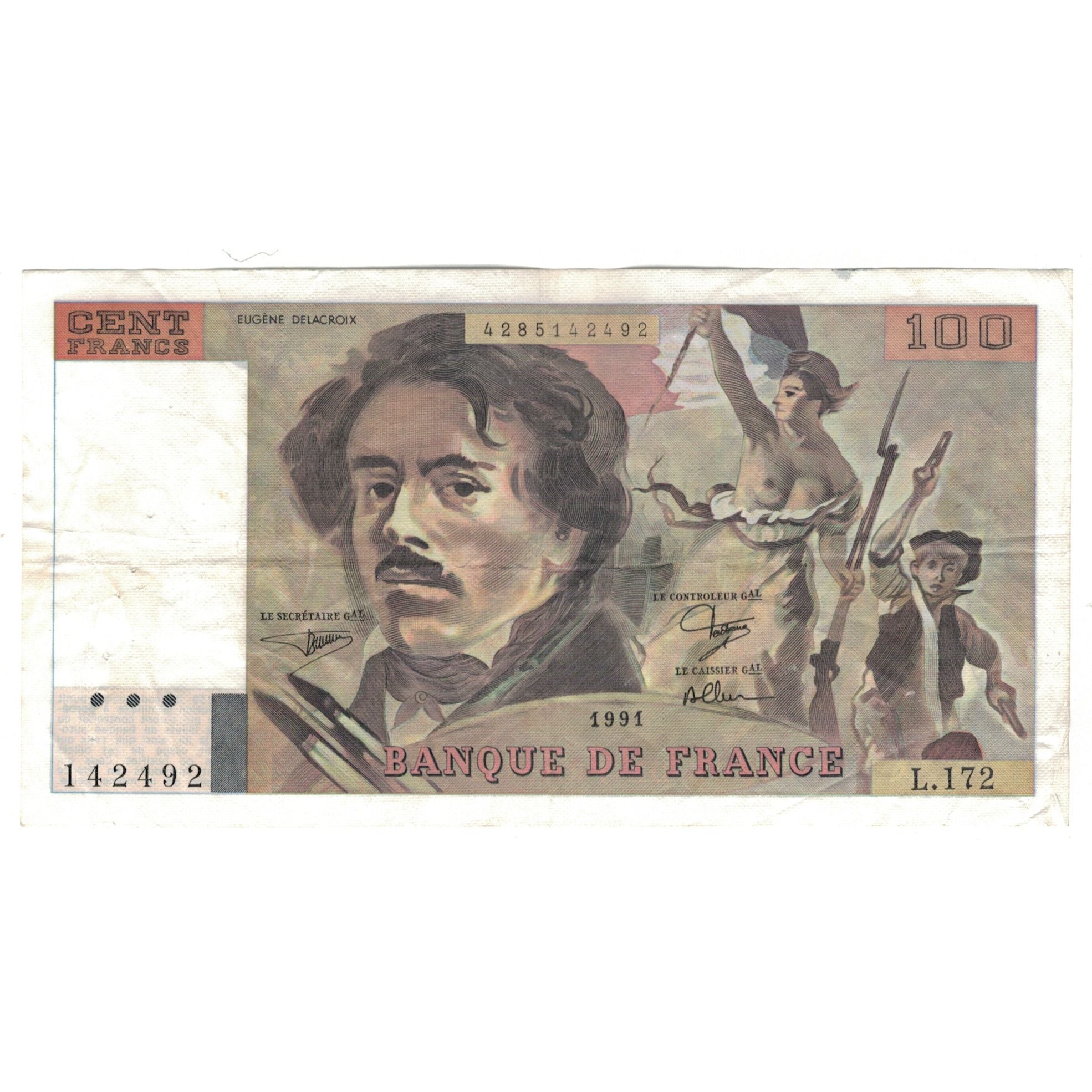 Frankrijk, 100 Francs, Delacroix, 1991, L.172, TB+, Fayette:69.b.3.a.4, KM:154e