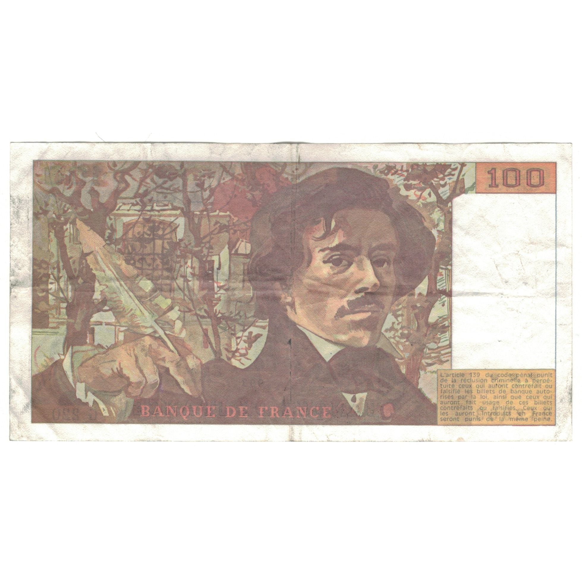 Francia, 100 Francs, Delacroix, 1993, G.220, BC, Fayette:69bis.7, KM:154g