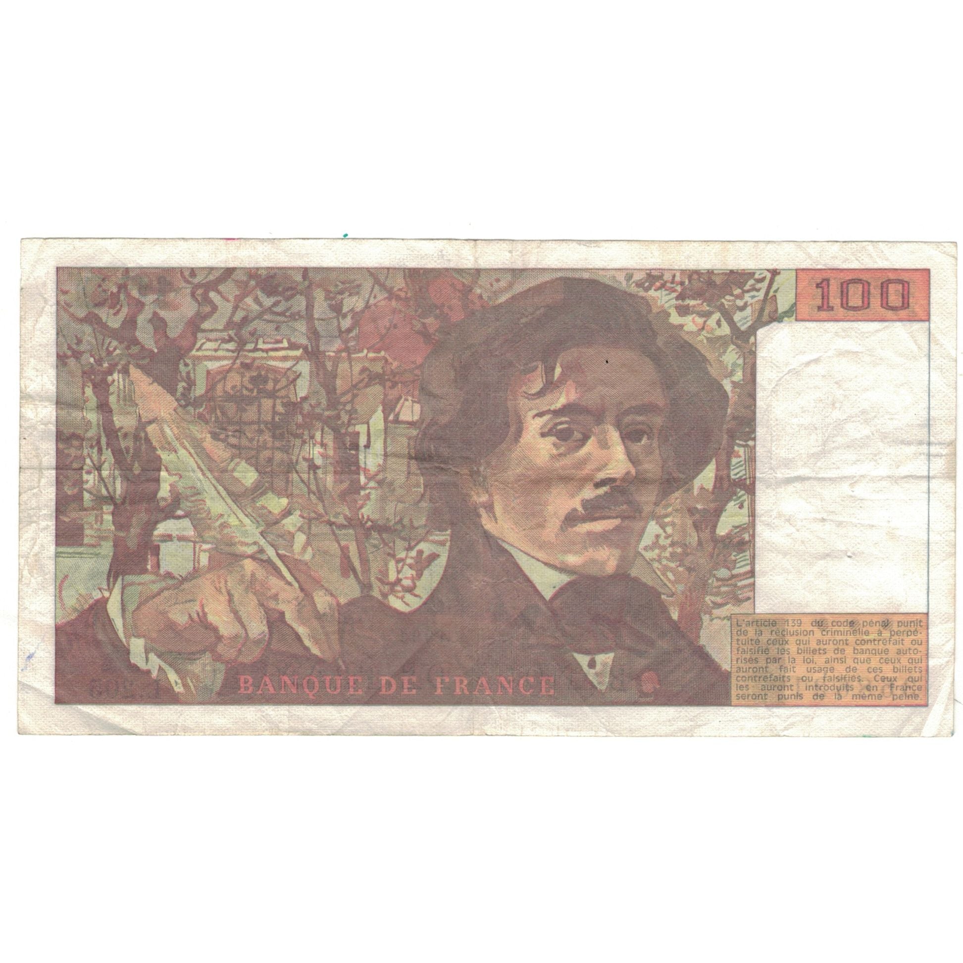 Francja, 100 Francs, Delacroix, 1991, L.205, VF(20-25), Fayette:69 bis 4c)
