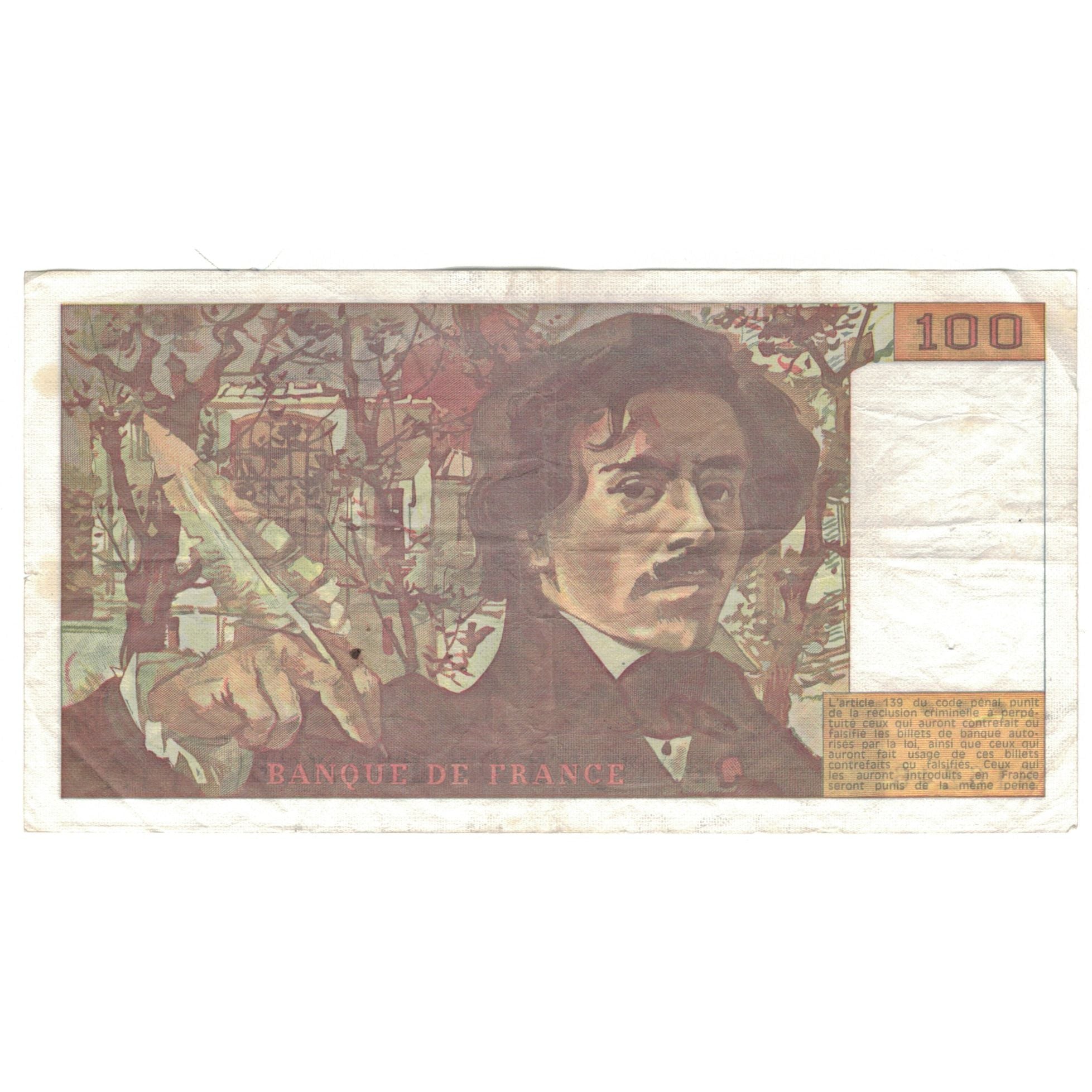 France, 100 Francs, Delacroix, 1991, T.171, VF(30-35), Fayette:69.BIS.03.A.2