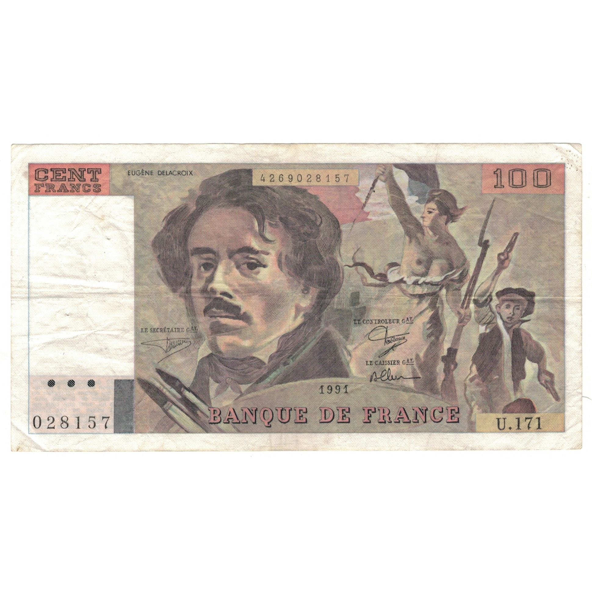 Francja, 100 Francs, Delacroix, 1991, U.171, VF(20-25), Fayette:69.BIS.03.A.2