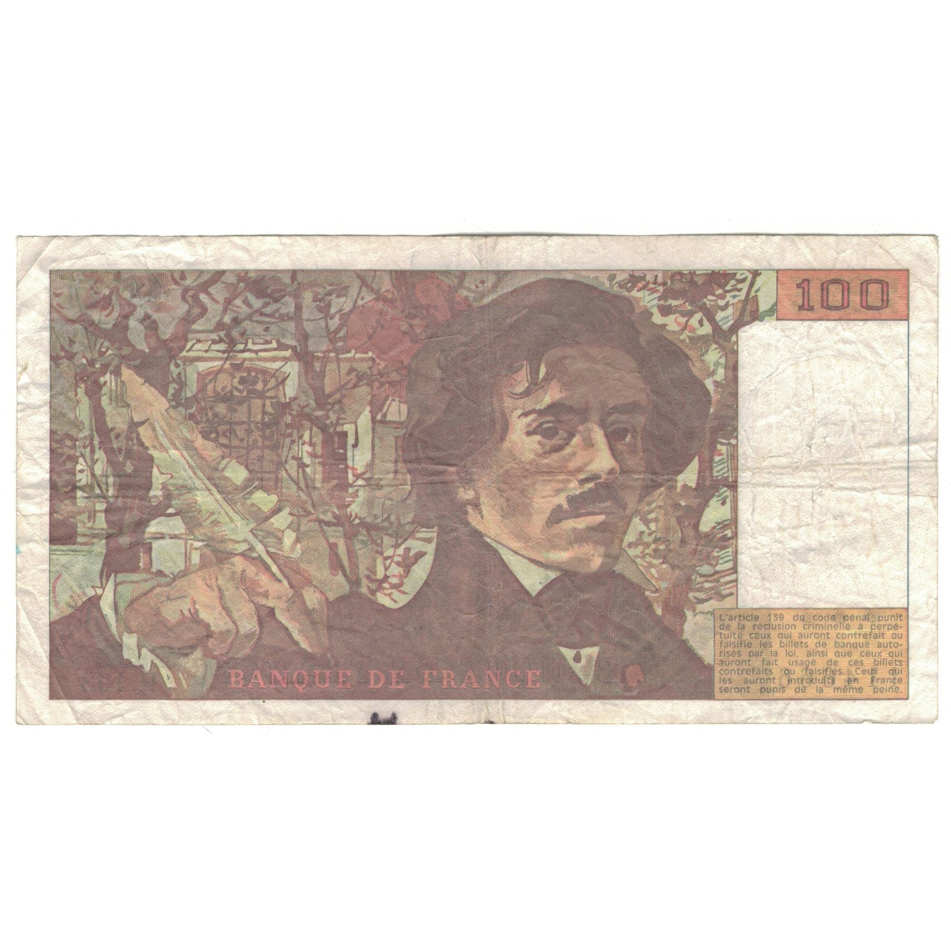 France, 100 Francs, Delacroix, 1991, H.193, F(12-15), Fayette:69bis.04a, KM:154f