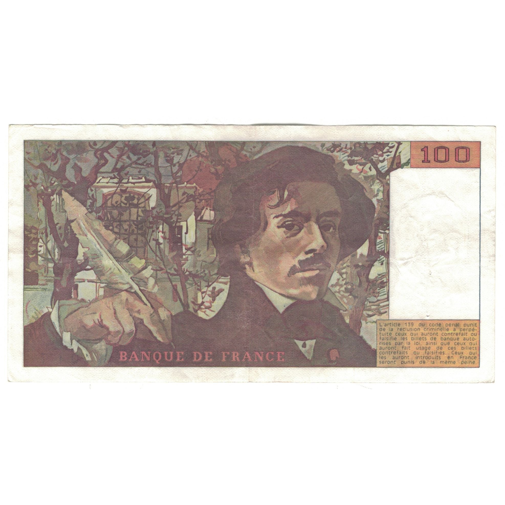 France, 100 Francs, Delacroix, 1990, Q.177, EF(40-45), Fayette:69bis.2c, KM:154e