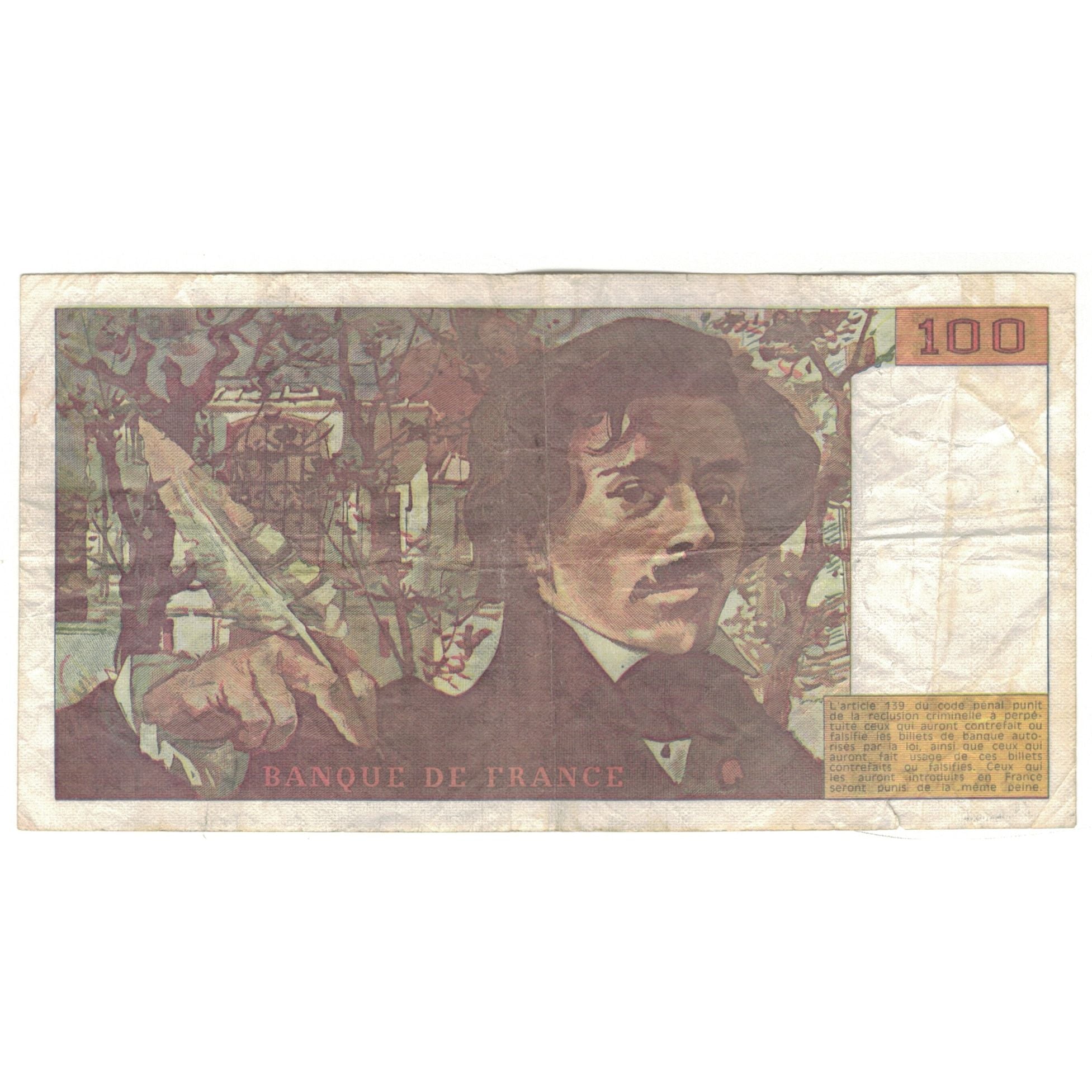 France, 100 Francs, Delacroix, 1990, N.173, F(12-15), Fayette:69bis.2c, KM:154e