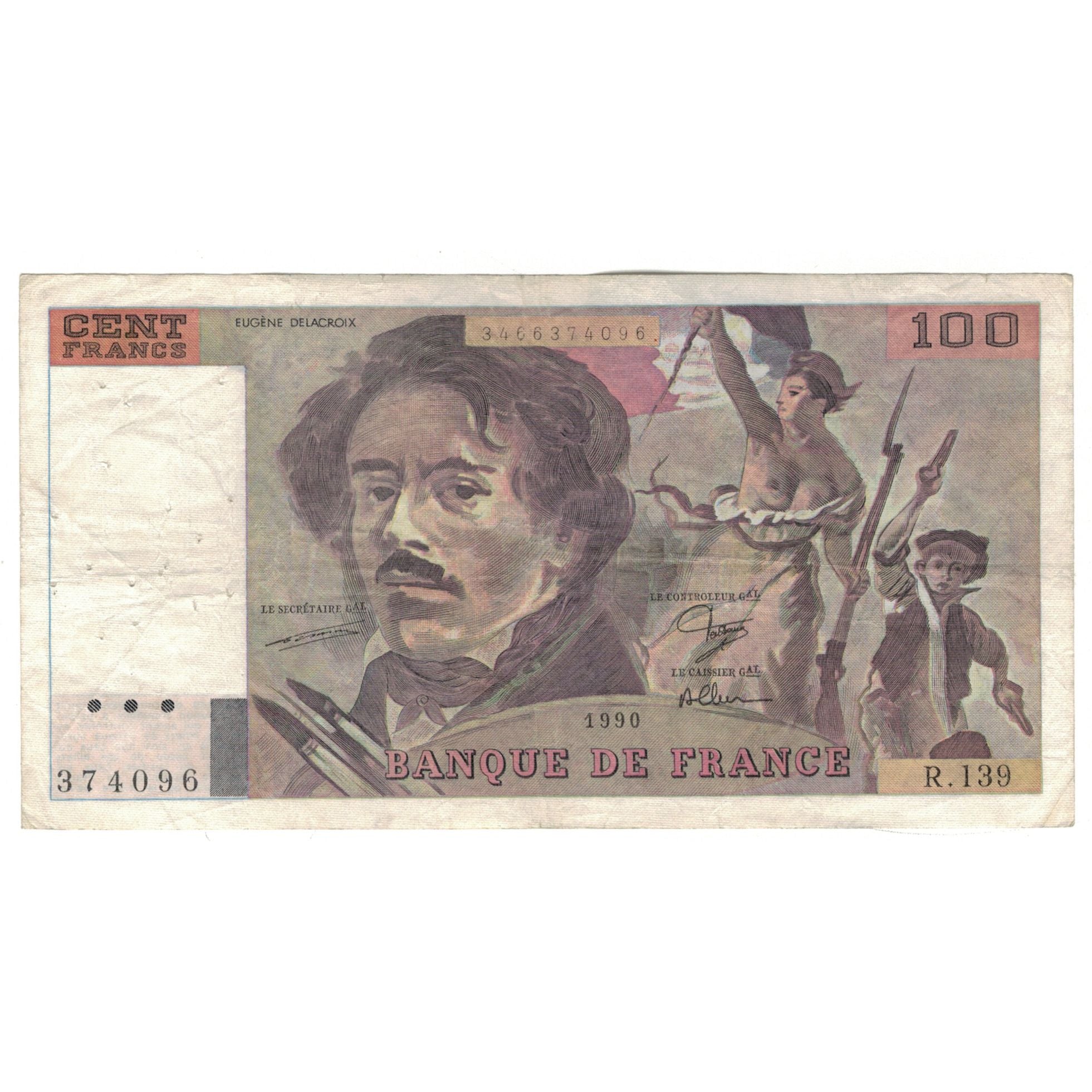 France, 100 Francs, Delacroix, 1990, R.139, VF(20-25), Fayette:69bis1a, KM:154e