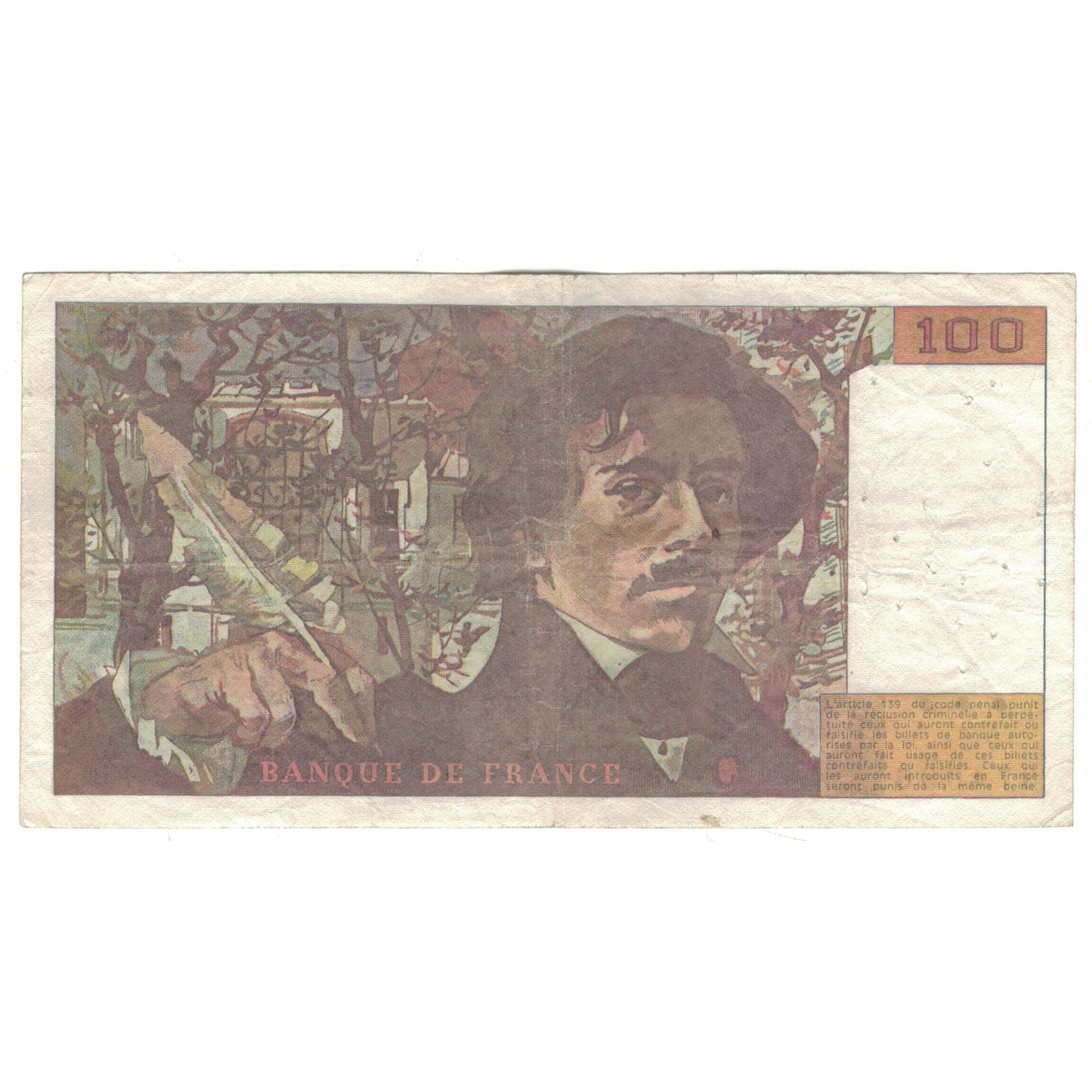 France, 100 Francs, Delacroix, 1990, R.139, VF(20-25), Fayette:69bis1a, KM:154e