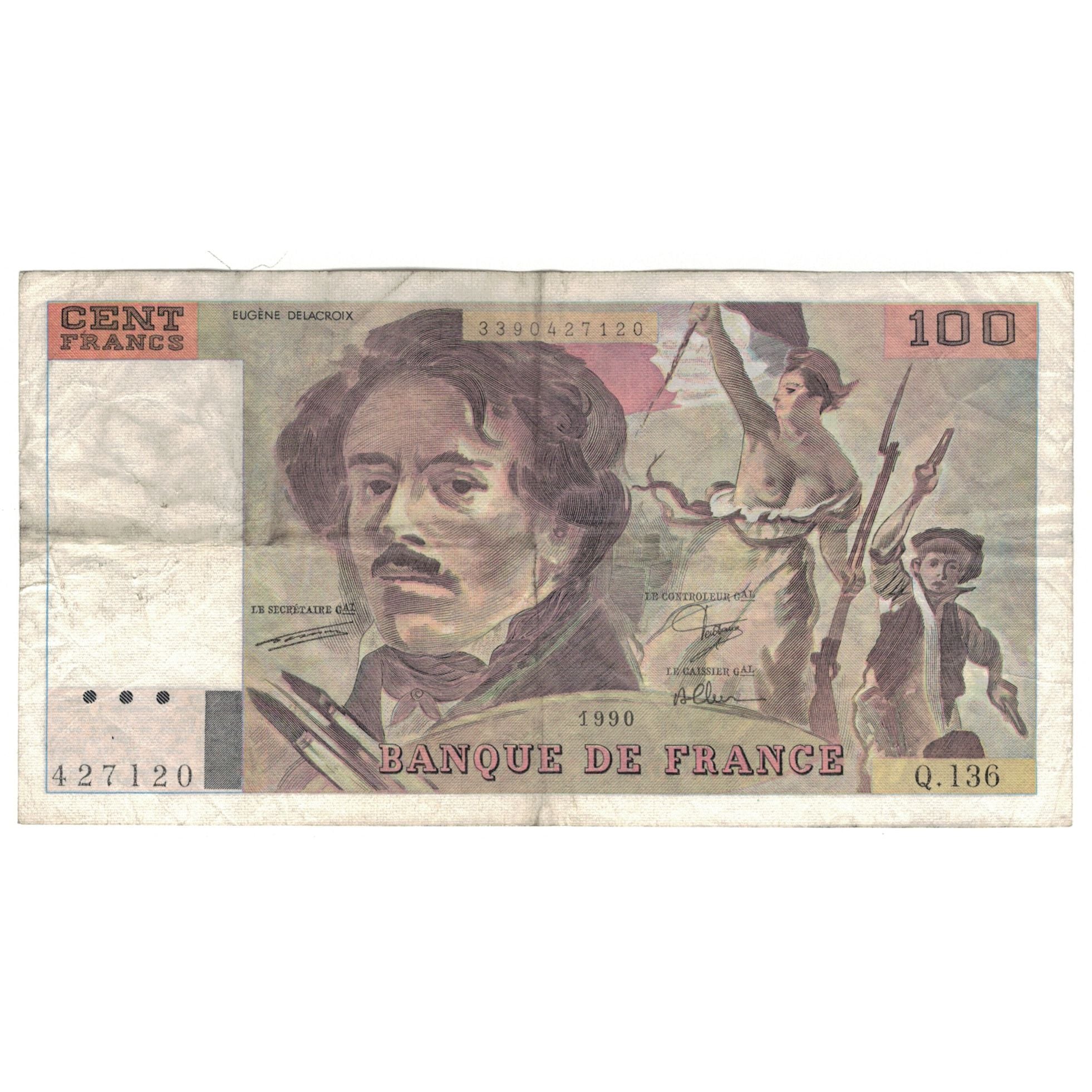 Francja, 100 Francs, Delacroix, 1990, Q.136, F(12-15), Fayette:69bis1a, KM:154e