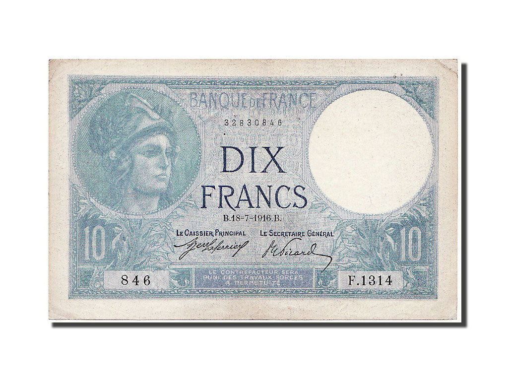 Banknote, France, 10 Francs, 10 F 1916-1942 ''Minerve'', 1916, 1916-07-18