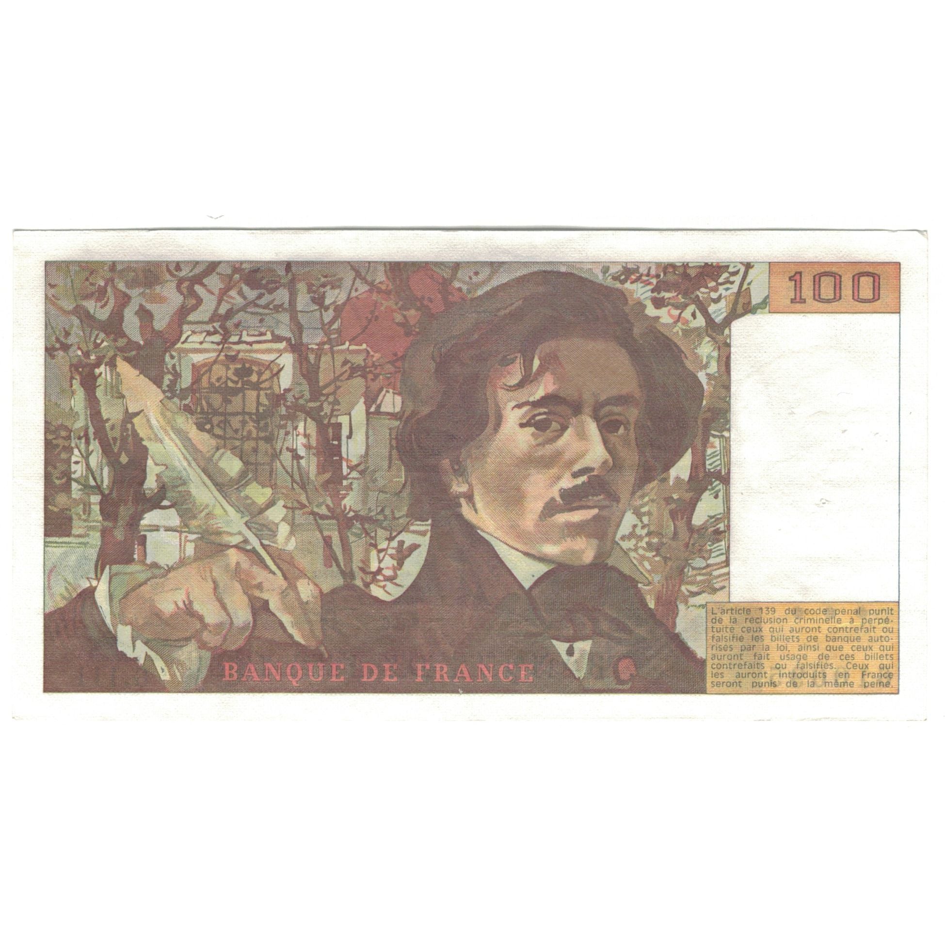 França, 100 Francs, Delacroix, 1986, G.111, EF(40-45), Fayette:69.10, KM:154b