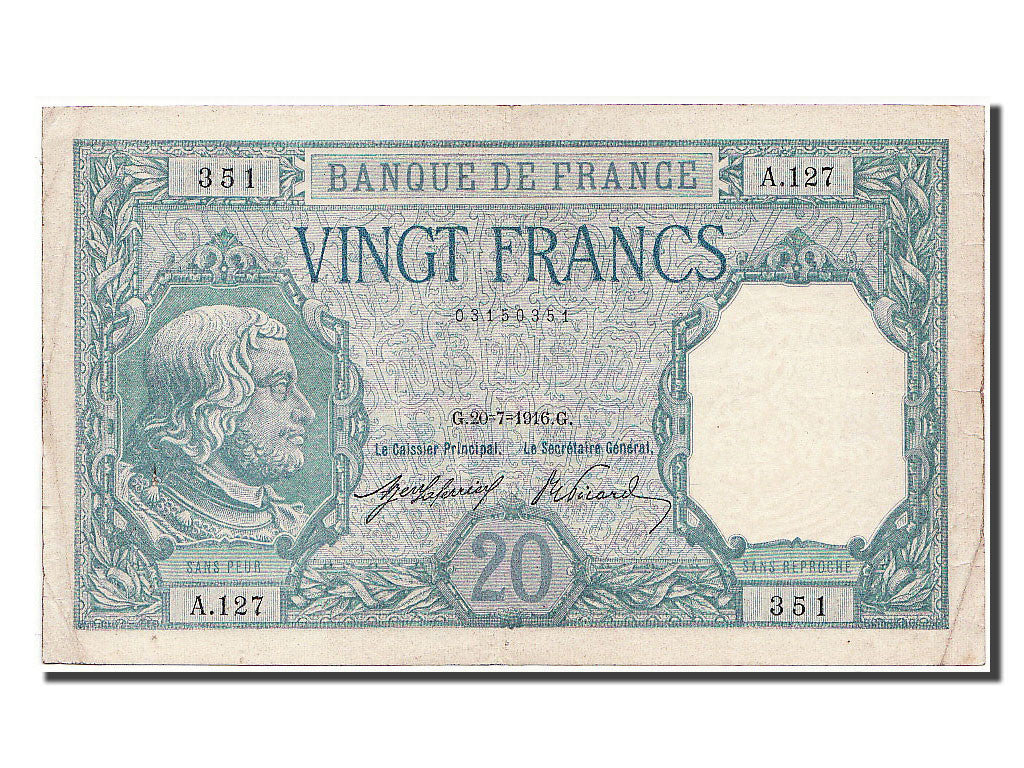 Billet, France, 20 Francs, 20 F 1916-1919 ''Bayard'', 1916, 1916-07-20, SUP