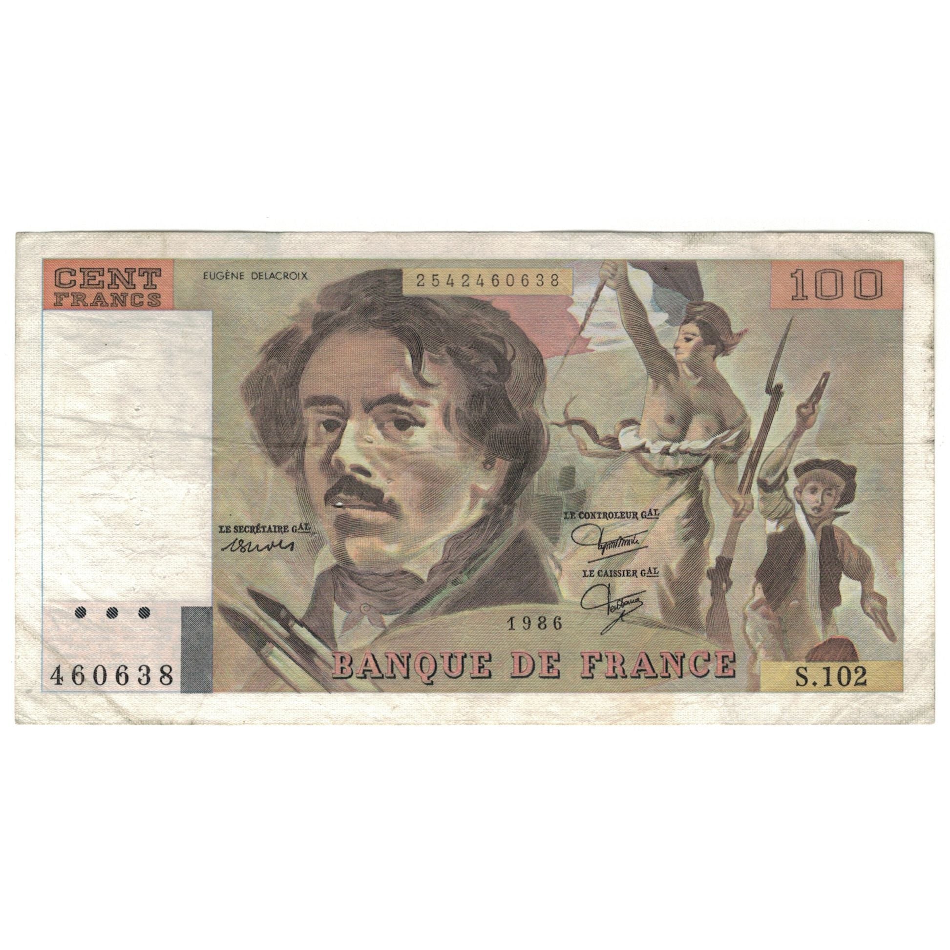 Francia, 100 Francs, Delacroix, 1986, S.102, RC+, Fayette:69.10, KM:154b