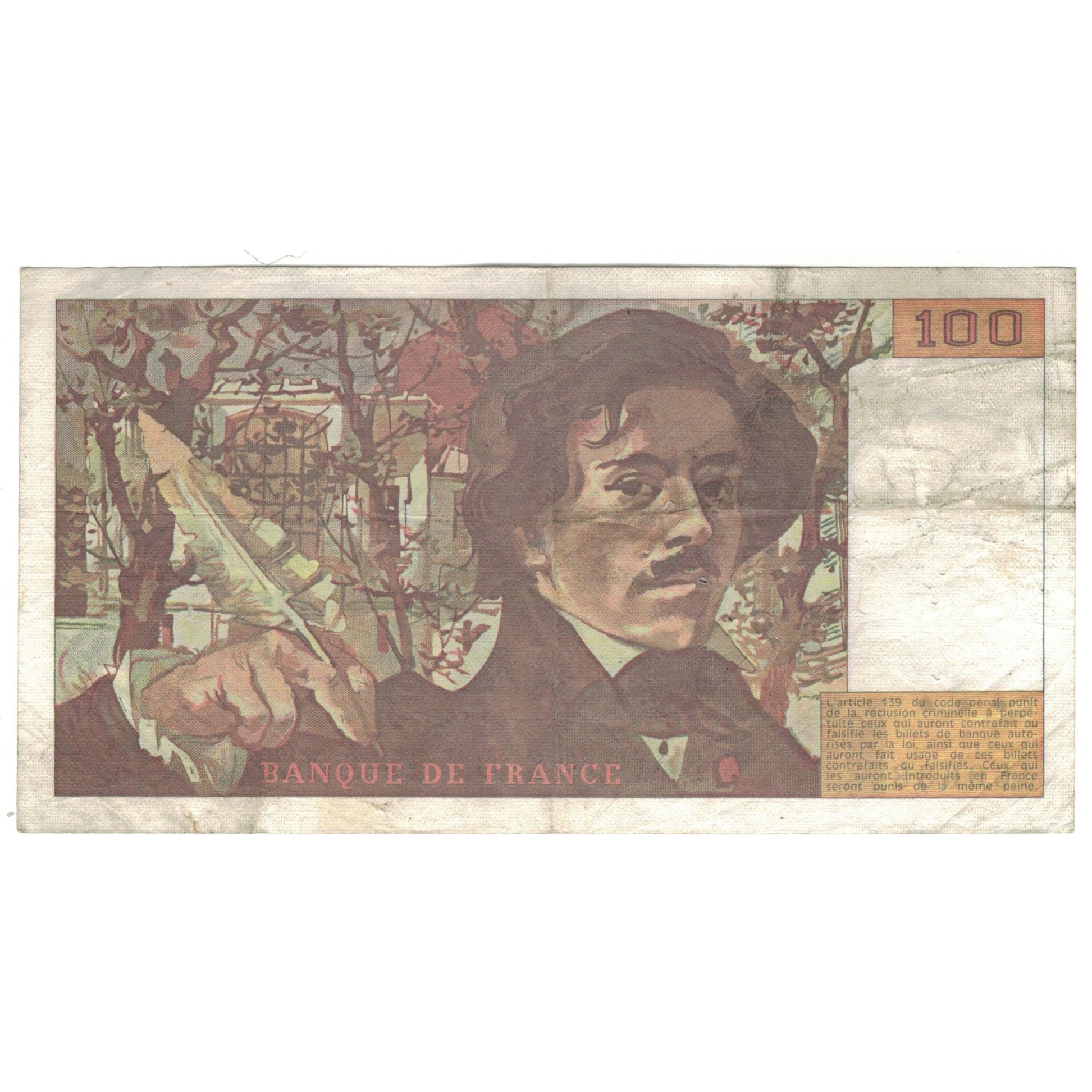 Francia, 100 Francs, Delacroix, 1986, S.102, RC+, Fayette:69.10, KM:154b