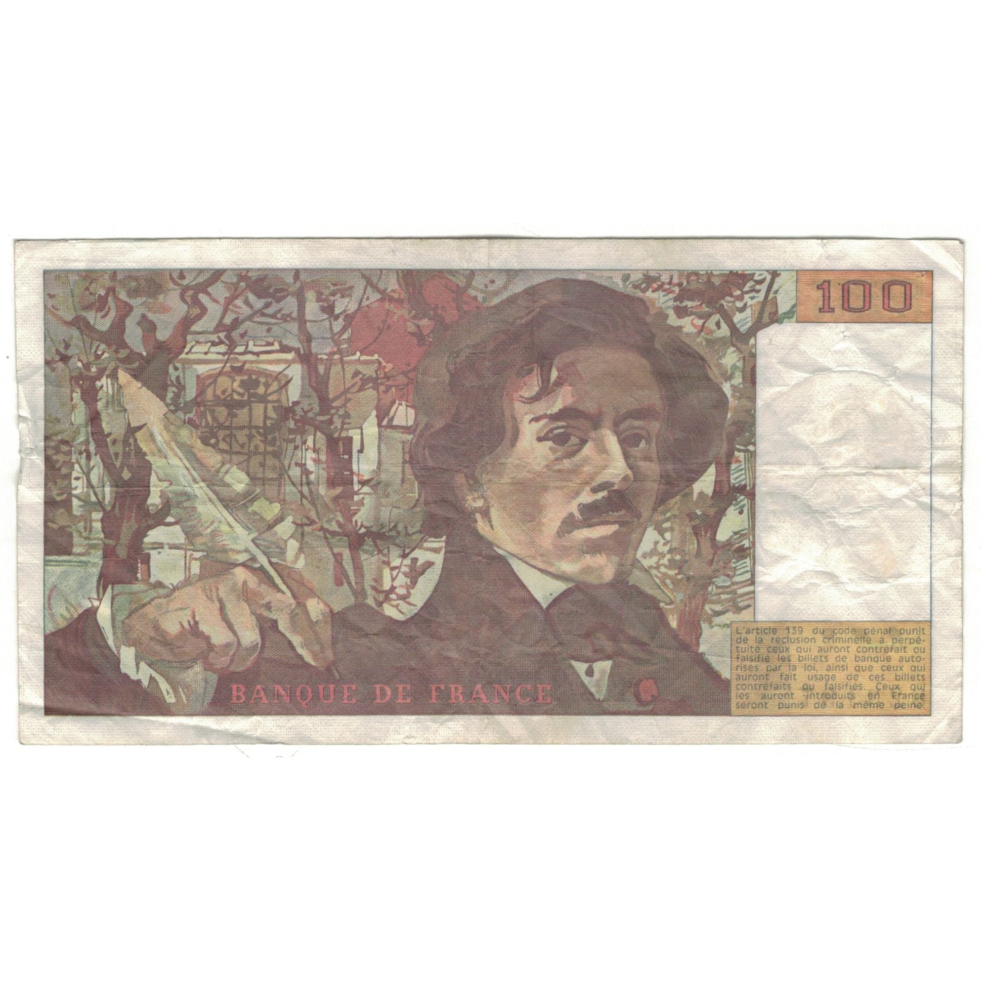 France, 100 Francs, Delacroix, 1984, M.78, VG(8-10), Fayette:69.08a, KM:154b