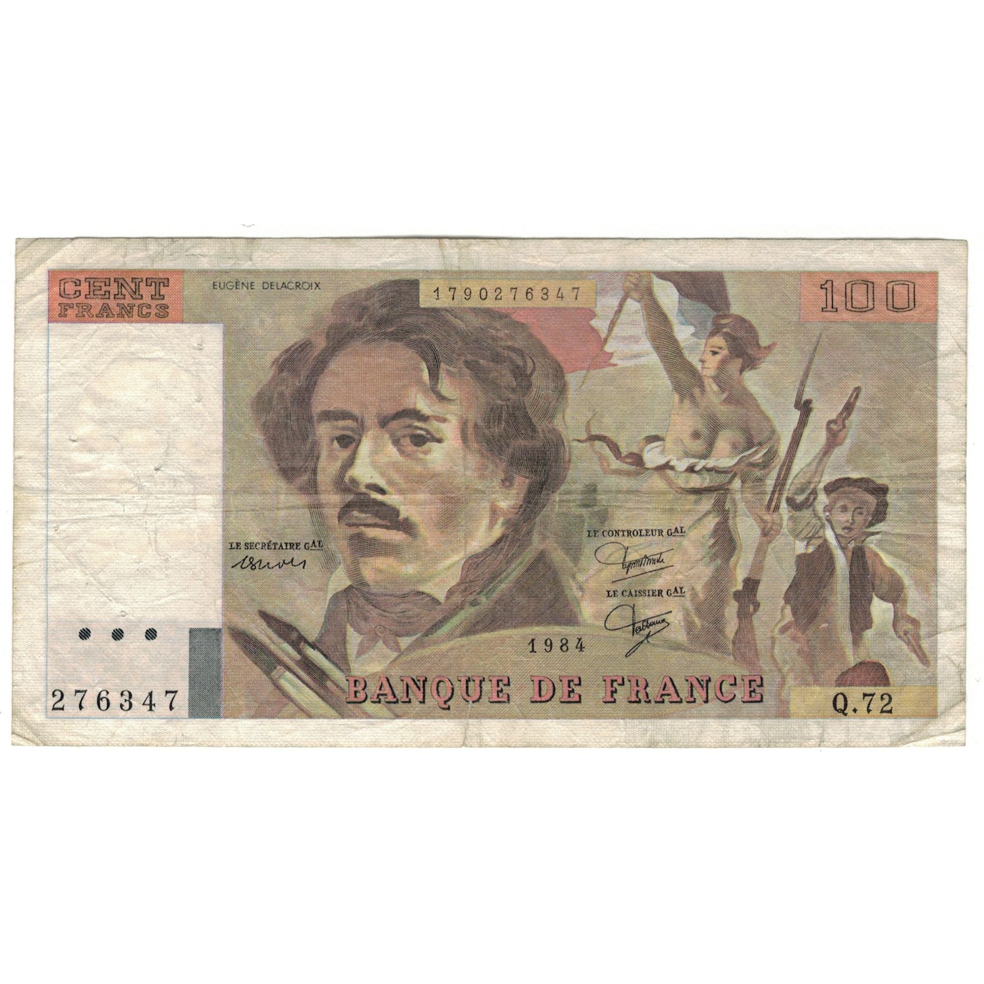 Frankrijk, 100 Francs, Delacroix, 1984, Q.72, B, Fayette:69.08a, KM:154b