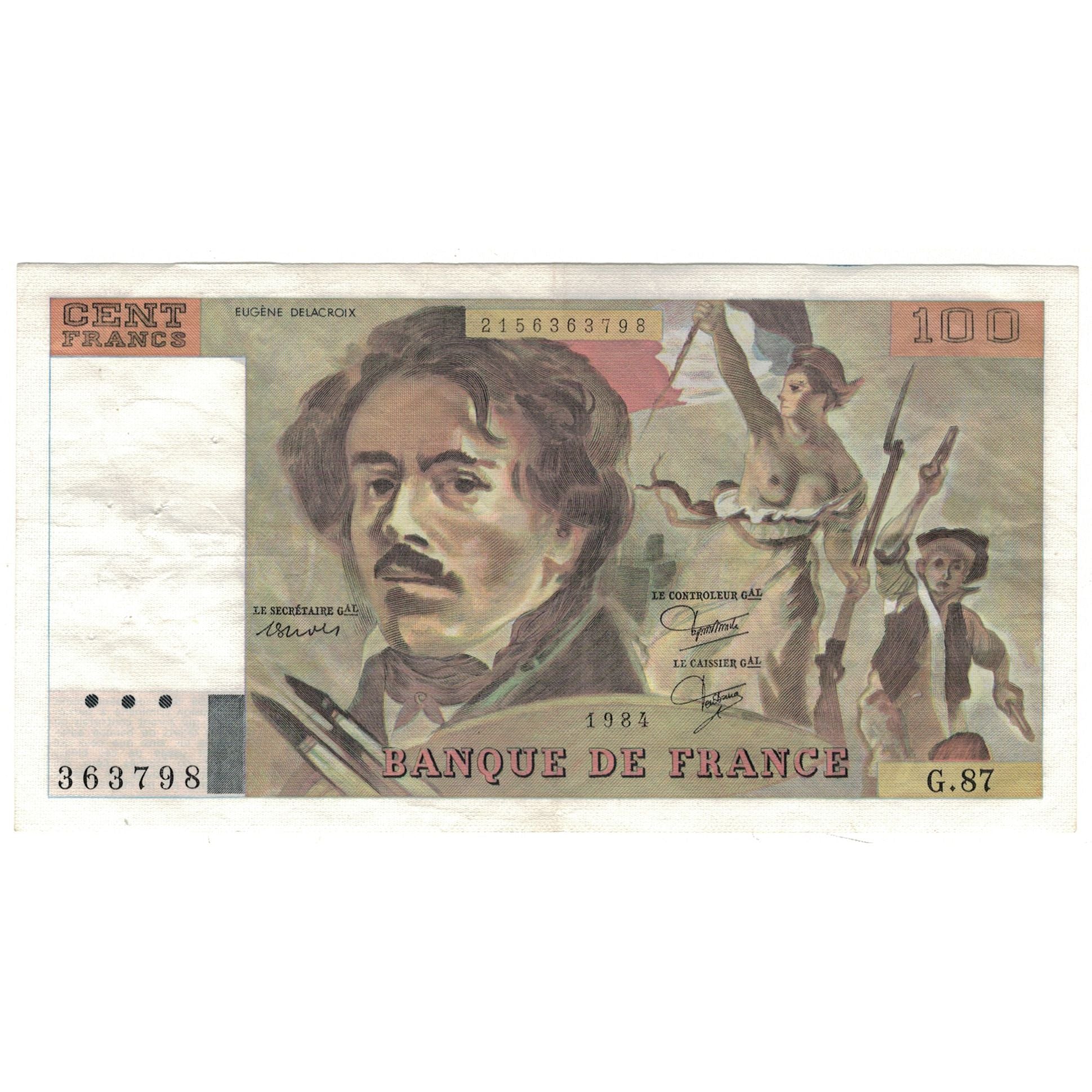 France, 100 Francs, Delacroix, 1984, G.87, TTB, Fayette:69.08a, KM:154b