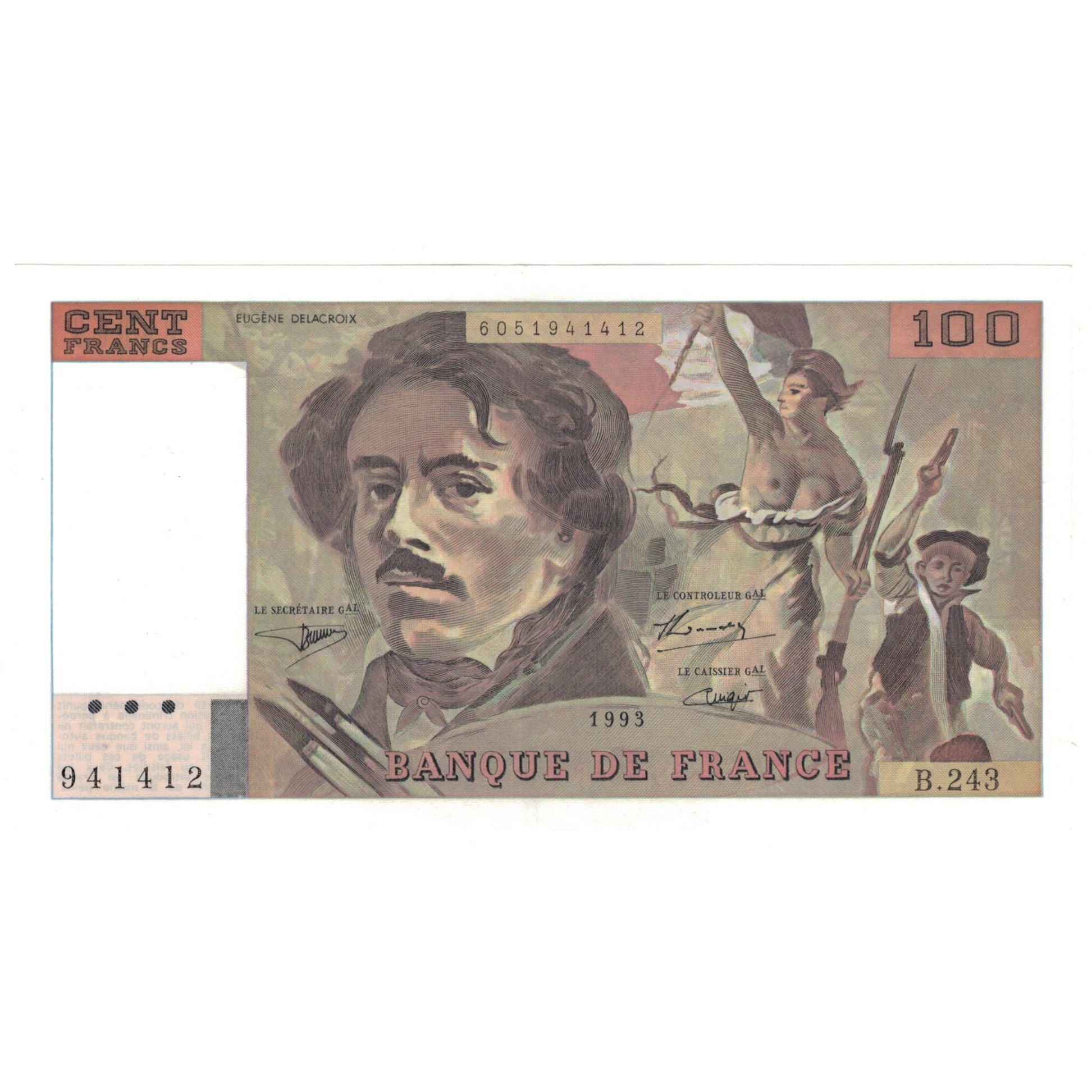 Francia, 100 Francs, Delacroix, 1993, B.243, SC, Fayette:69bis.8, KM:154g