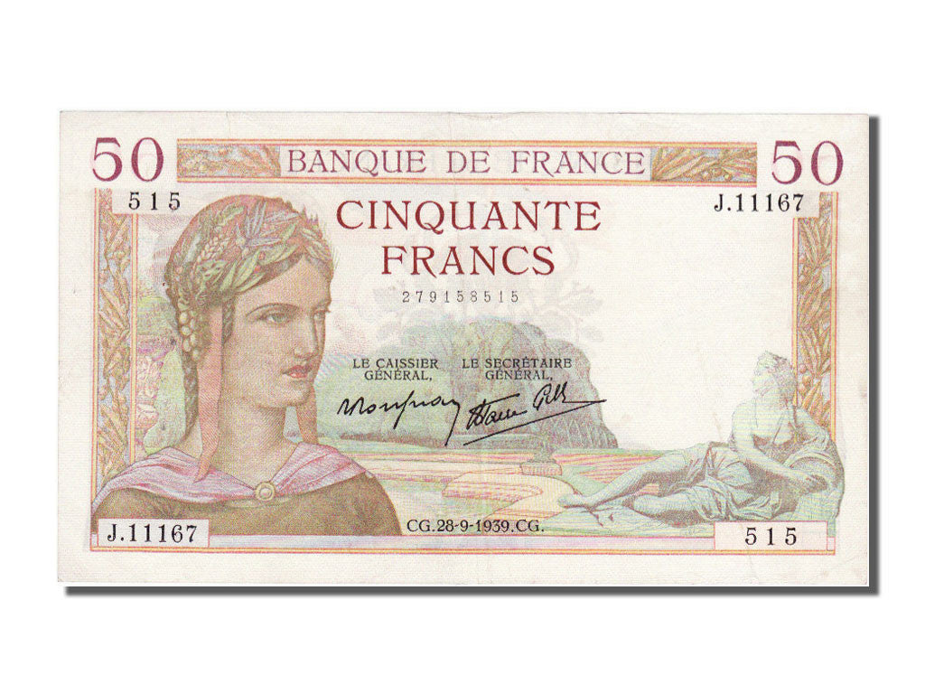 Banknot, Francja, 50 Francs, Cérès, 1939, 1939-09-28, AU(50-53)
