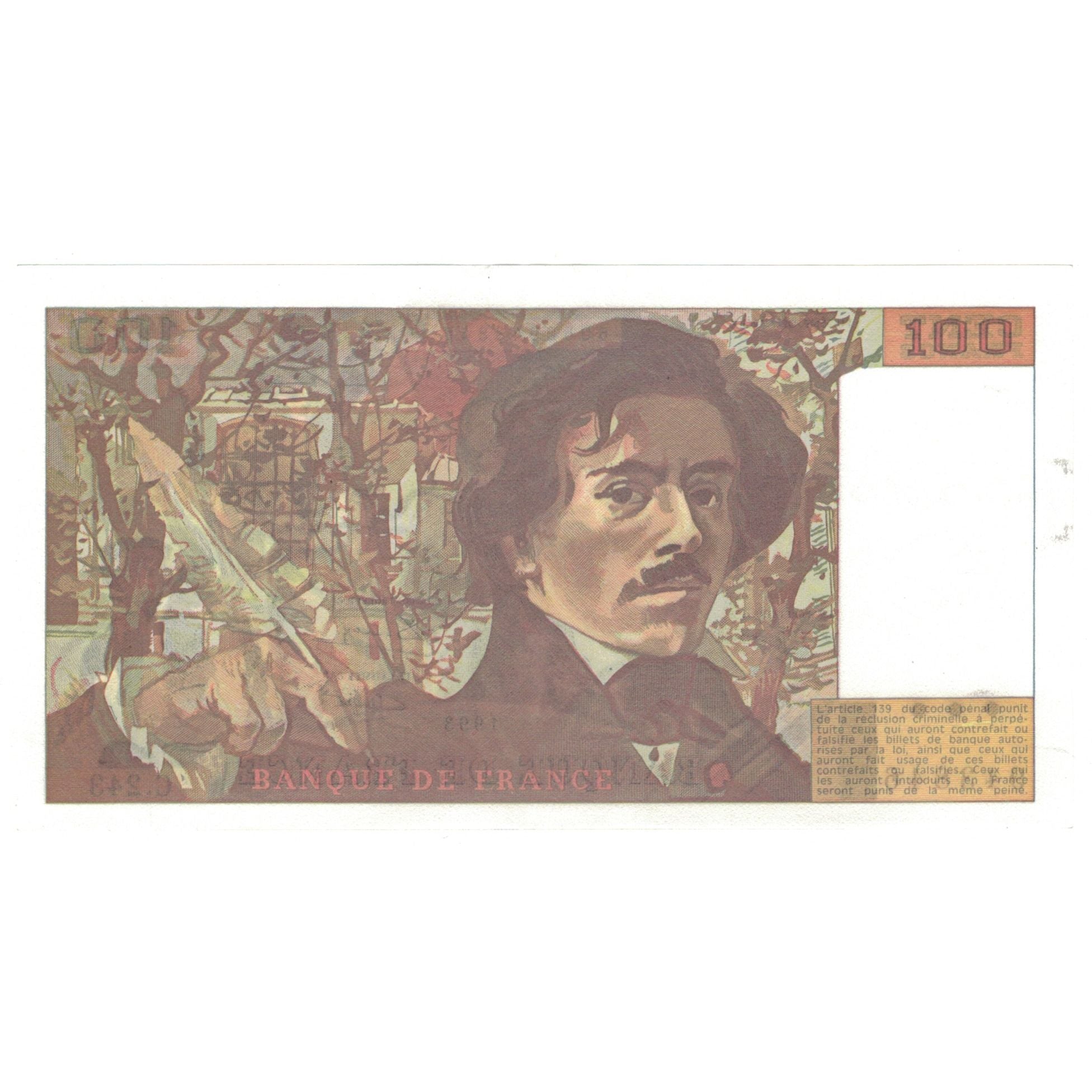 Francia, 100 Francs, Delacroix, 1993, C.243, SPL, Fayette:69bis.8, KM:154g
