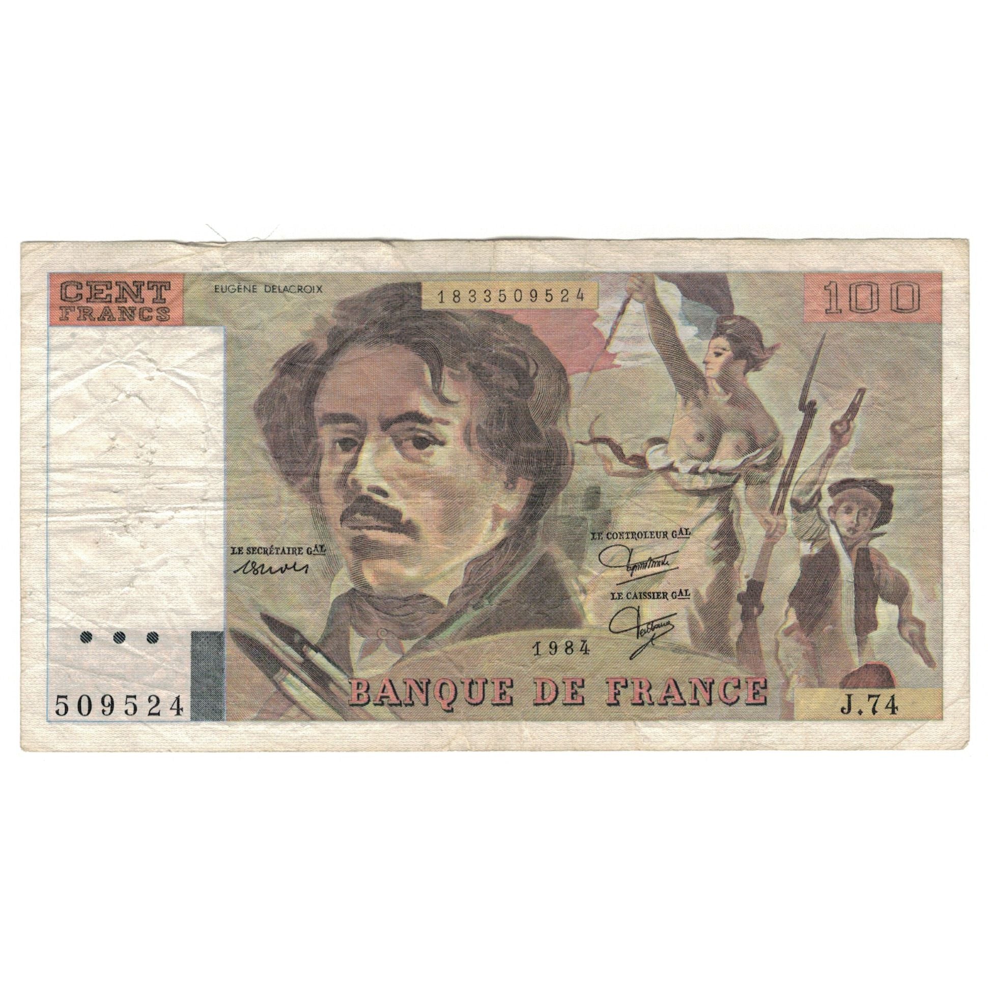 Francia, 100 Francs, Delacroix, 1984, J.74, RC, Fayette:69.8a, KM:154b
