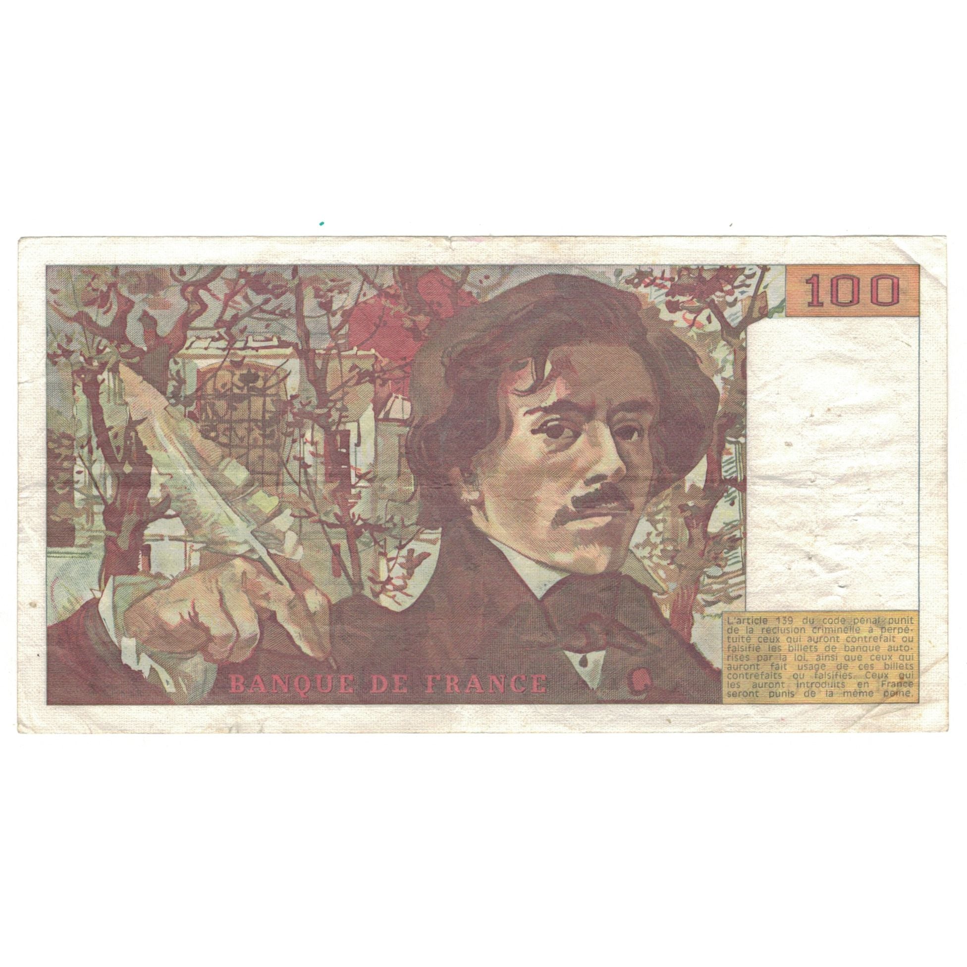 France, 100 Francs, Delacroix, 1984, Z.87, VF(20-25), Fayette:69.8a, KM:154b