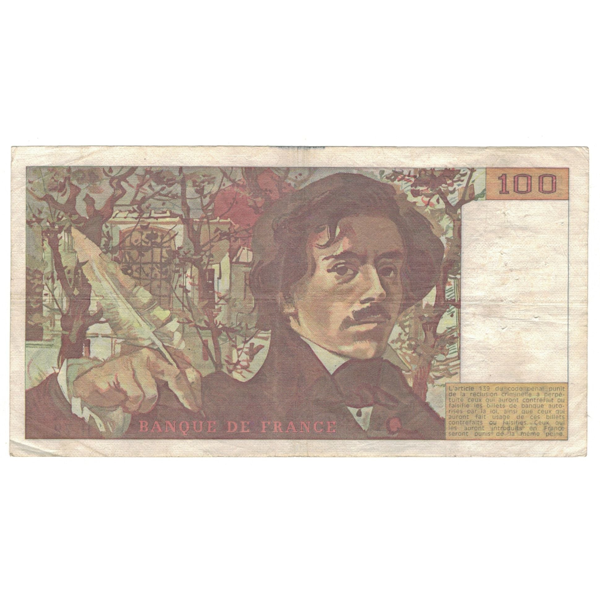 Francia, 100 Francs, Delacroix, 1984, H.72, BC, Fayette:69.8a, KM:154b