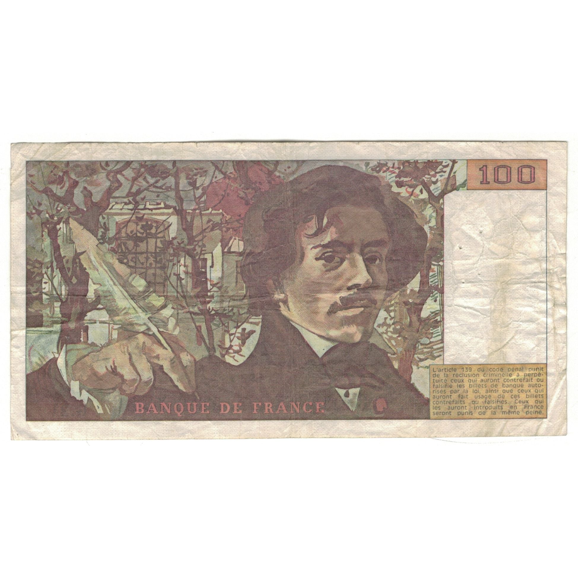 France, 100 Francs, Delacroix, 1979, G.21, VG(8-10), Fayette:69.3, KM:154b