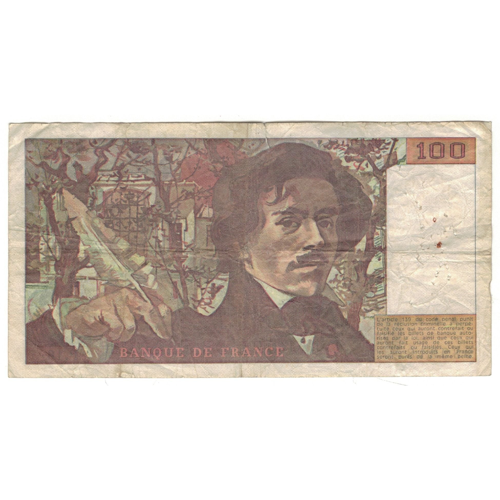 France, 100 Francs, Delacroix, 1979, P.16, VG(8-10), Fayette:69.02C, KM:154b